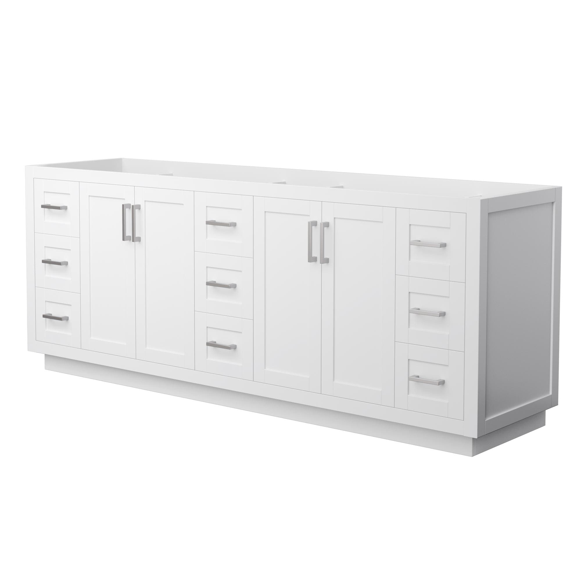 Wyndham Collection WCF292984DWHCXSXXMXX Miranda 84-in White with Brushed Nickel Trim Bathroom Vanity Base Cabinet without Top