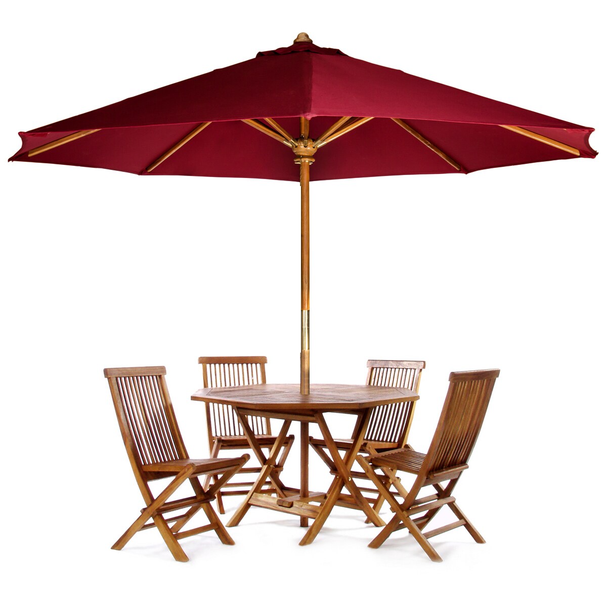 6-Piece Teak Patio Dining Set with Folding Chairs and Octagon Table, Java Finish | - All Things Cedar TT6P-O-R