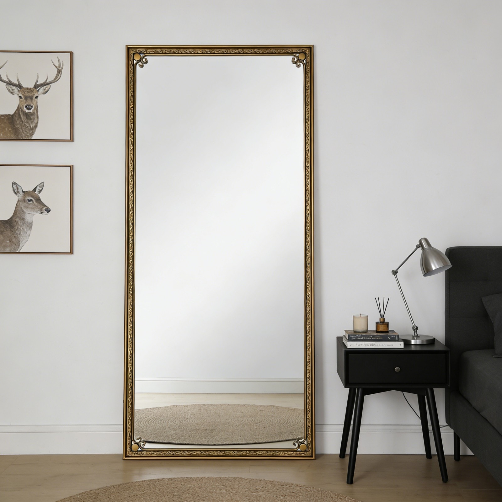 GlasFlength  70.1x31.9 Inch Full Length Mirror with Stand Antique Gold Ornate Vintage Frame Large Floor Standing Dressing Mirror for Bedroom Living Room