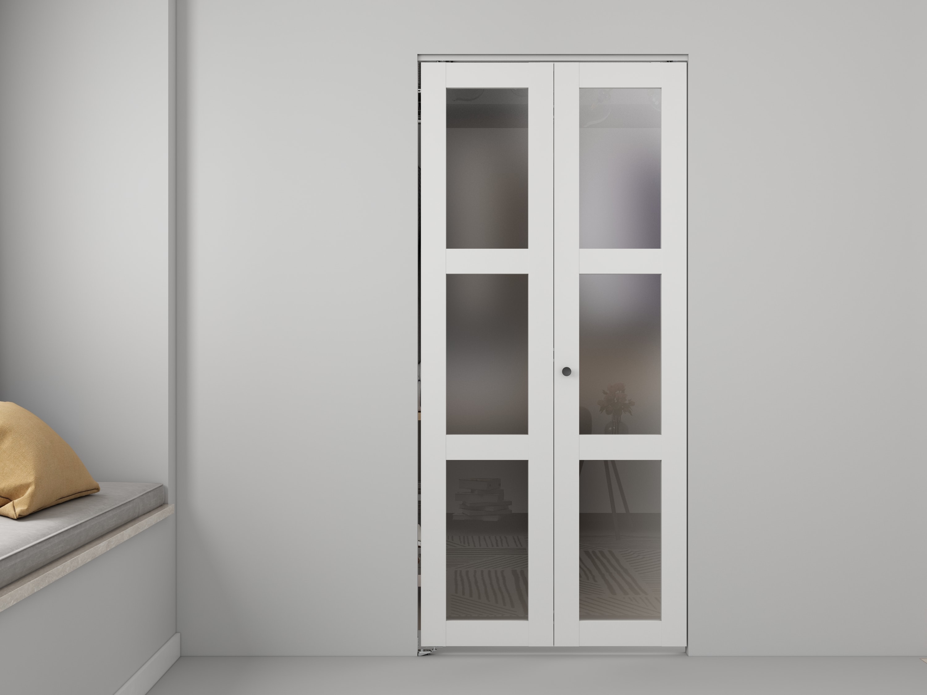 RITSU 36 in W x 80 in H 3 Lite Frosted Glass Solid Core White Composite ...