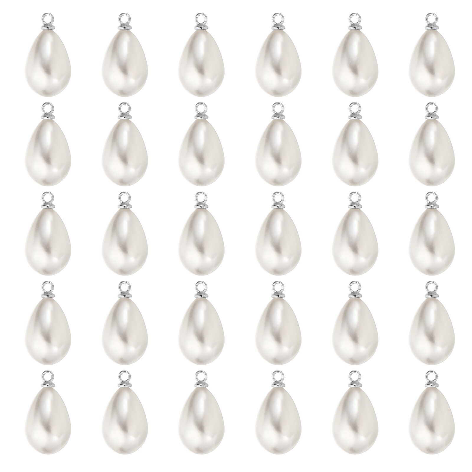 PATIKIL 50pcs 14 x 10mm Pearl Charm Pearl Beads Teardrop Faux Pearl Pendant Charm with Loop Bulk Imitation for Jewelry Making Bracelets Earrings Necklace Wedding Decorations Dress Silvery