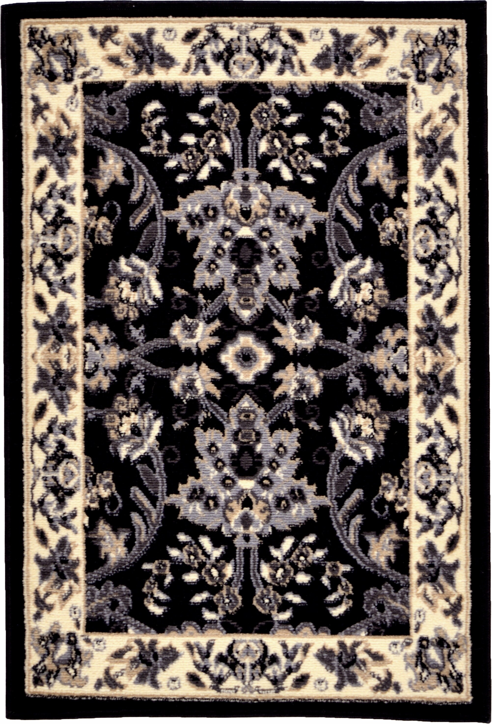 Unique Loom 3119188 Washington Sialk Hill 2 x 3 (ft) Loomed Polypropylene Black/Gray Rectangular Indoor Floral/Botanical Area rug