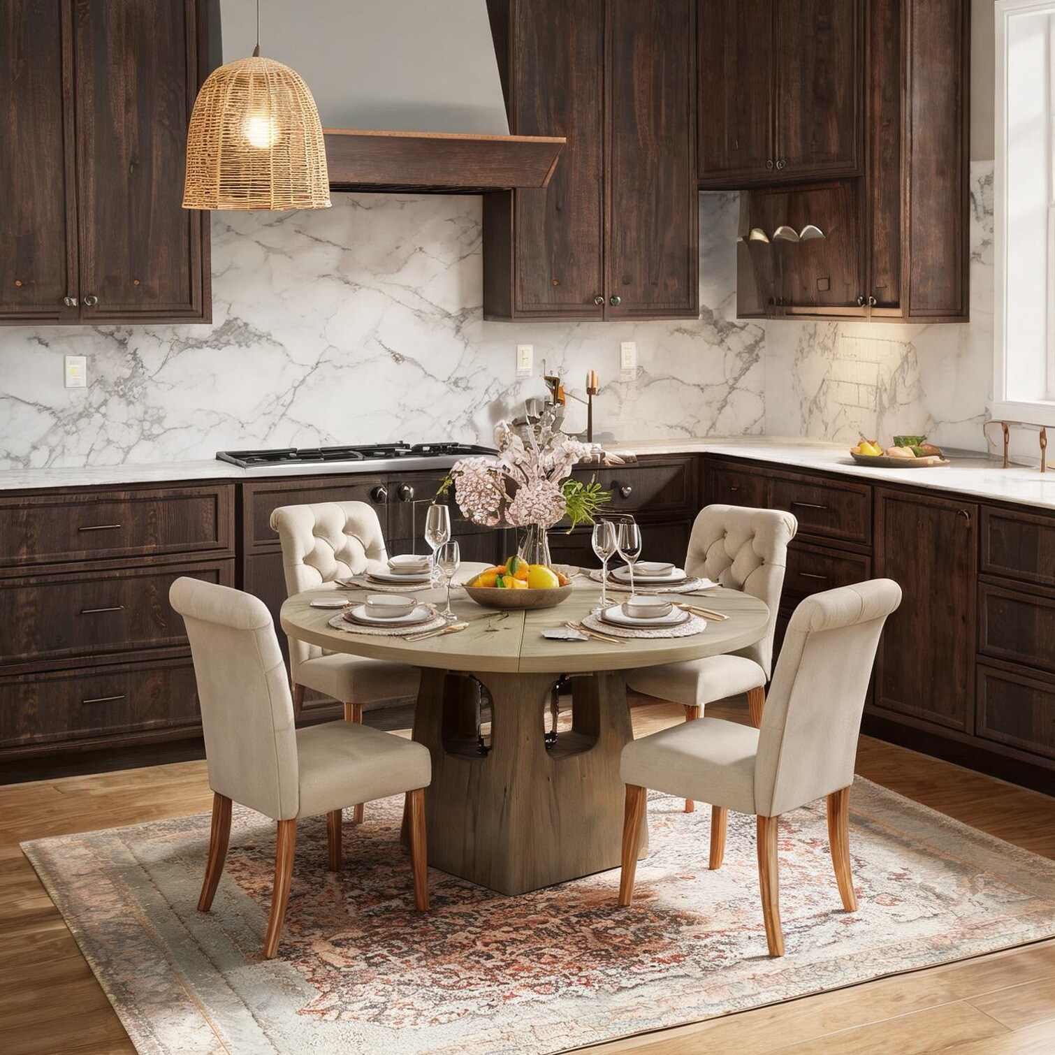 BBabe 47-Inch Round Dining Table for 4-6 Farmhouse Style with Storage ...