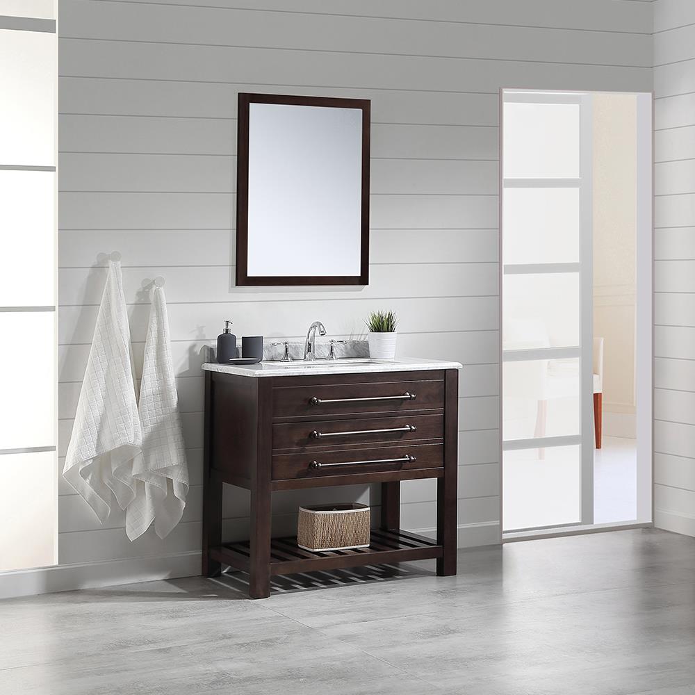 OVE Decors HARRY-36 Harry 36-in Java Brown Undermount Single Sink Bathroom Vanity with Carrara Natural Marble Top