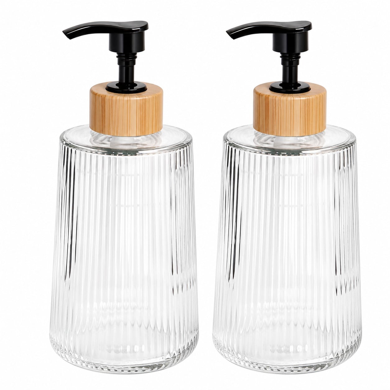 Baginizer Glass Soap Dispenser Set Thickened Bamboo Pump Modern Farmhouse Style