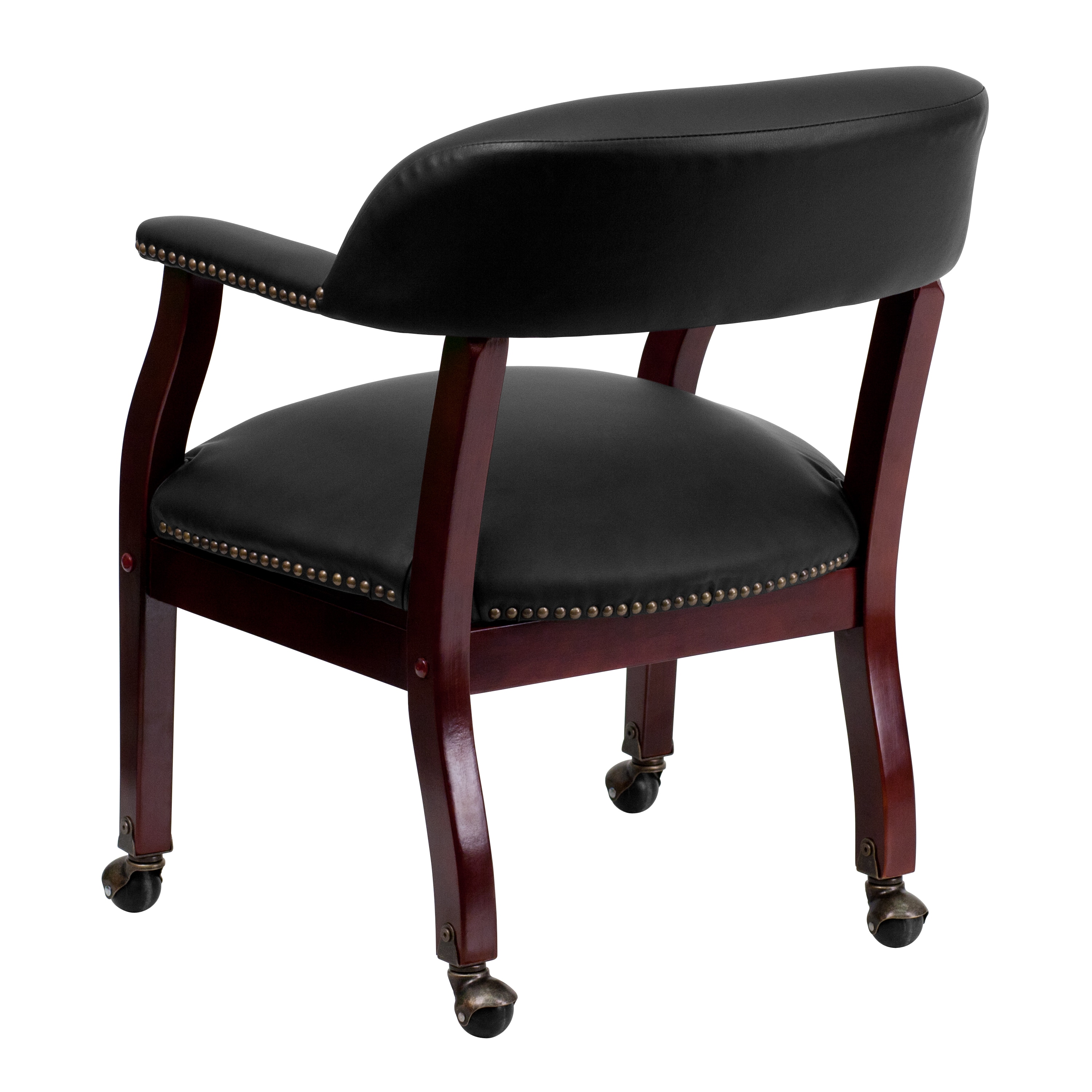 Black Leather Mid-Back Conference Chair with Wood Frame