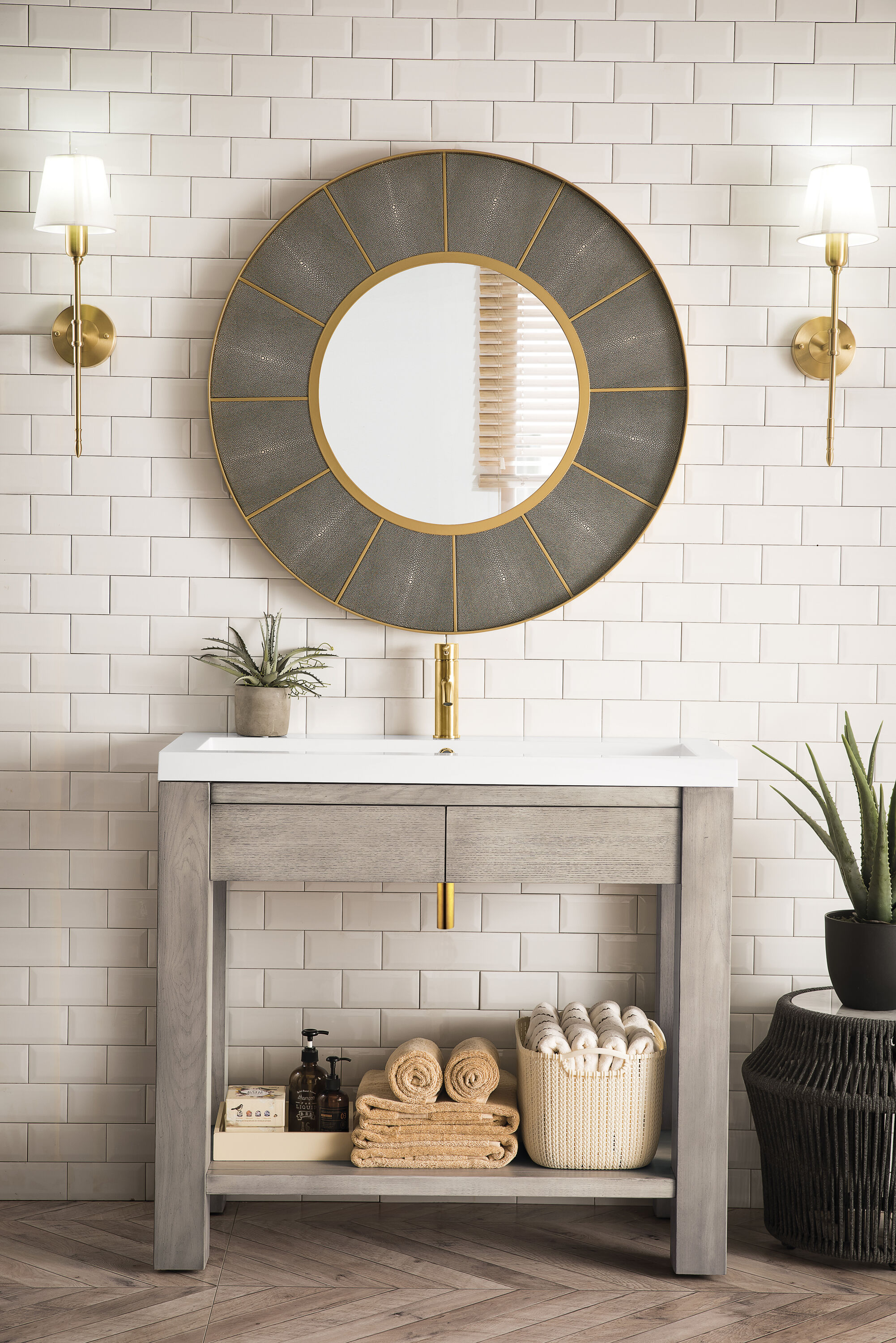 Platinum Ash 39" Freestanding Single Vanity with Mineral Composite Top