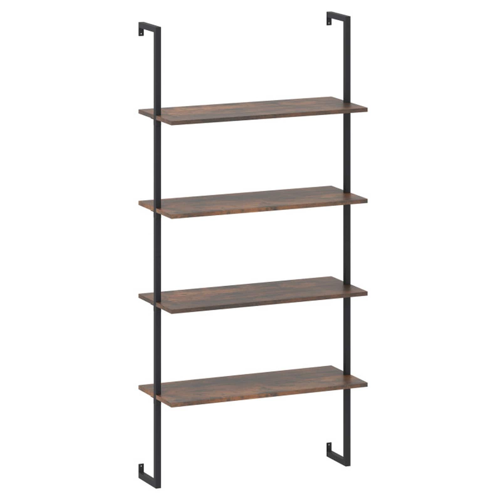 SUGIFT 64-in Tall 4-Tier Ladder Bookshelf with Metal Frame and Wood-Texture MDF Panels 44-lb Per Shelf Capacity 12.5-in Shelf Spacing 30-in Wide Shelves 6.5-in Frame Width 25.5-lb Brown Freestanding Display Bookcase for Living Room Study and Home Office