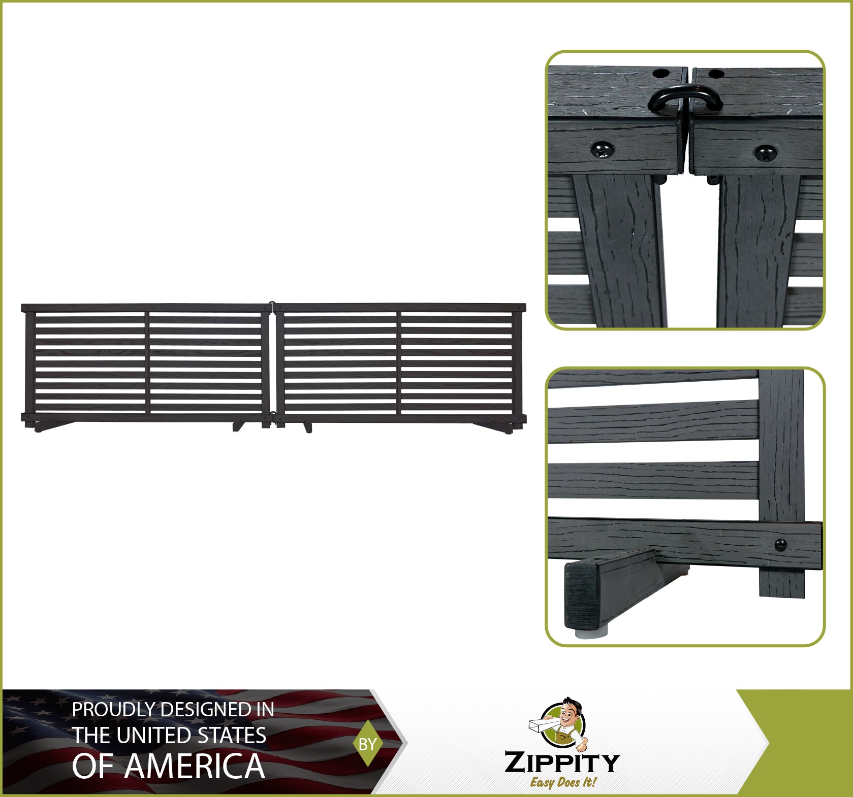 Zippity Outdoor Products WoodTek Vinyl Portable Puppy 2-ft H x 3.5-ft W Charcoal Vinyl Flat-top Fence Panel (Unassembled)
