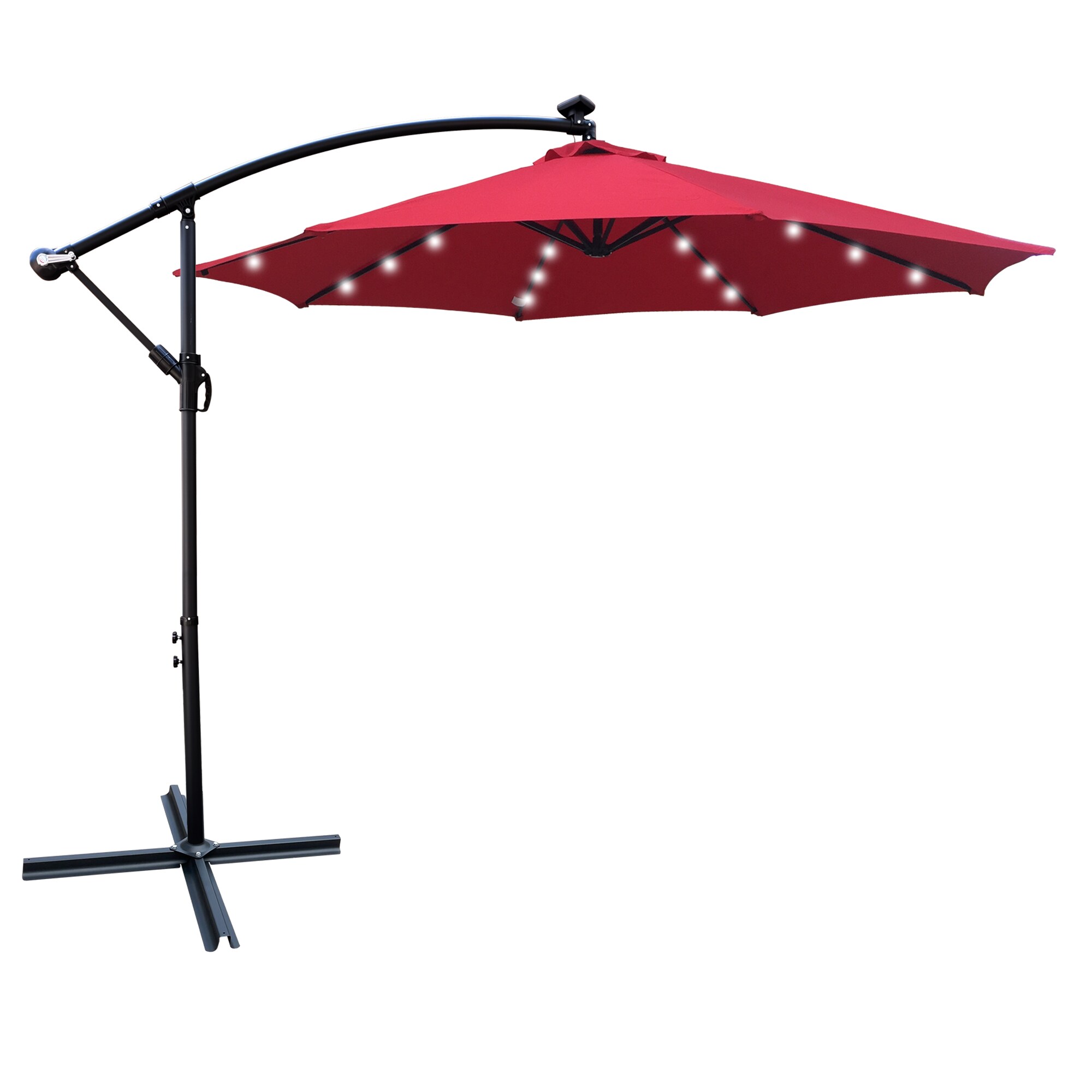  GTN27950 10-ft Steel Red No-tilt Garden Patio Umbrella with Lights with Base