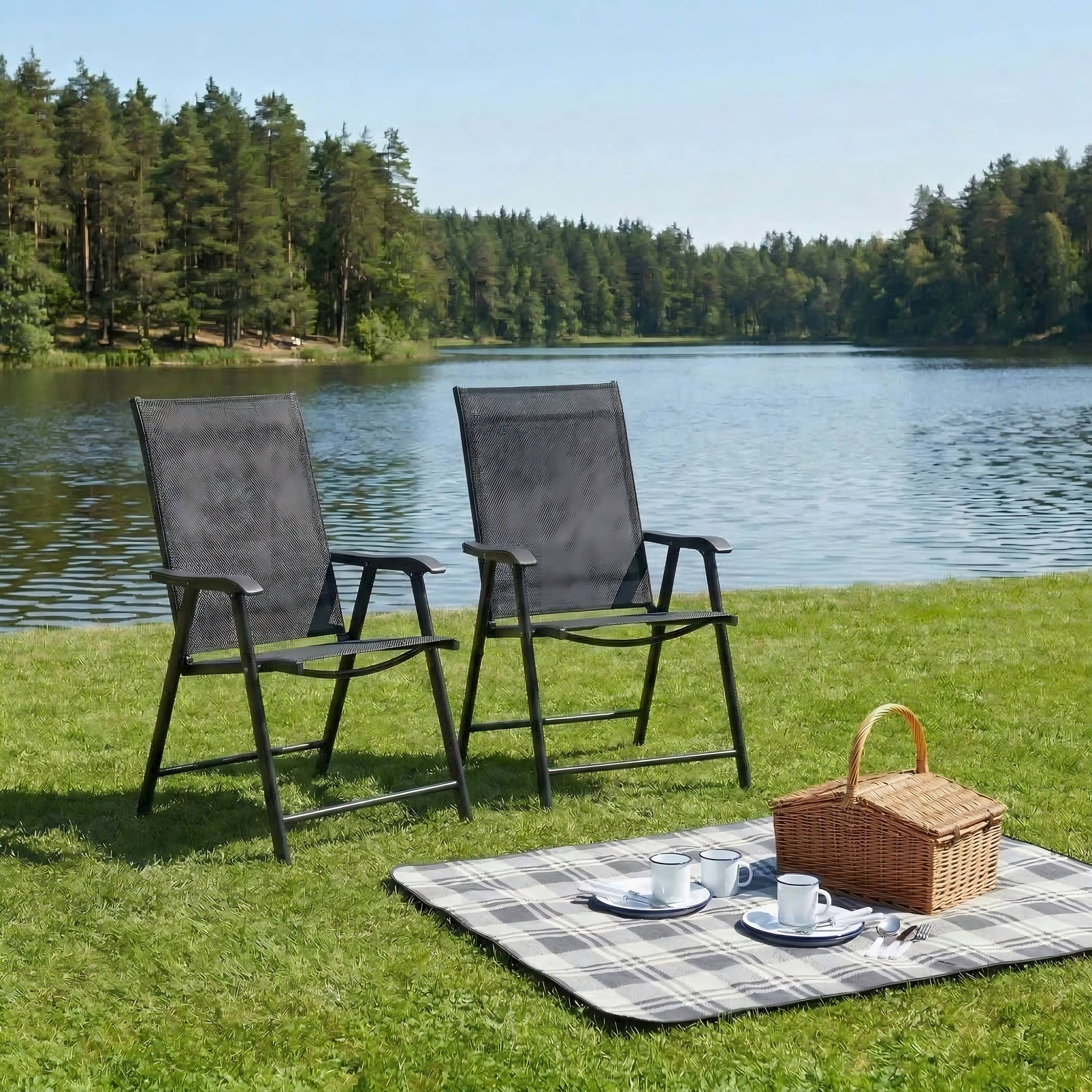Clihome Polyester Black Folding Beach chair Carrying Strap/Handle Included