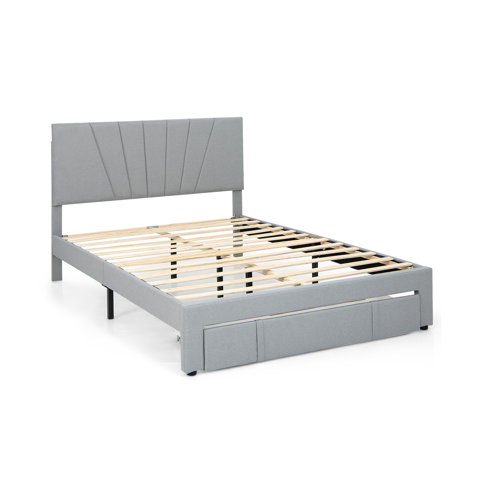 Slickblue Gray Linen Upholstered Platform Bed Frame with Adjustable Headboard and Pull-Out Storage Storage Drawer For Bedroom- Full/ Queen Size