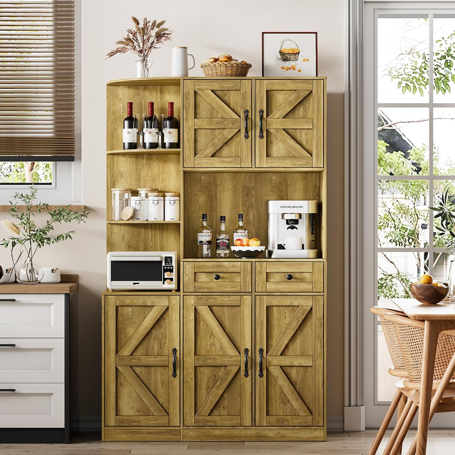 PAKASEPT T6W2001WXY0508 Country Brown Kitchen hutch with Wine Storage