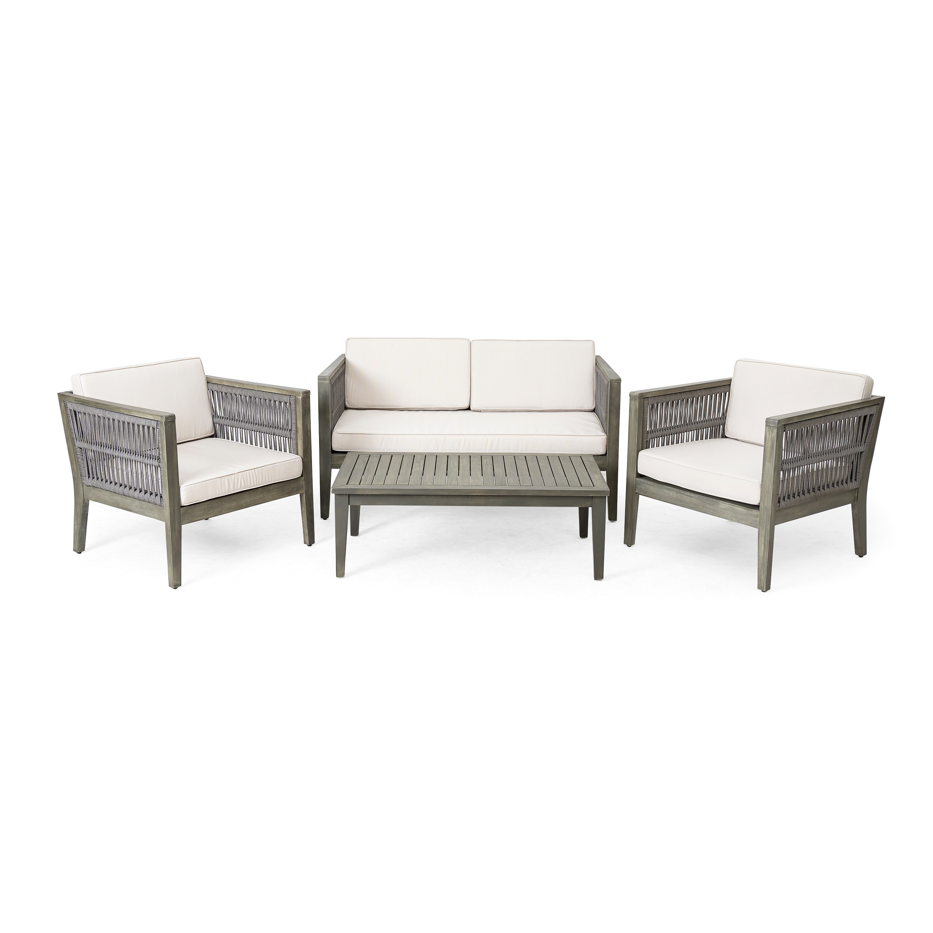 Christopher Knight Home Remy Outdoor Acacia Wood 4 Pieces Patio Chat Set #319622