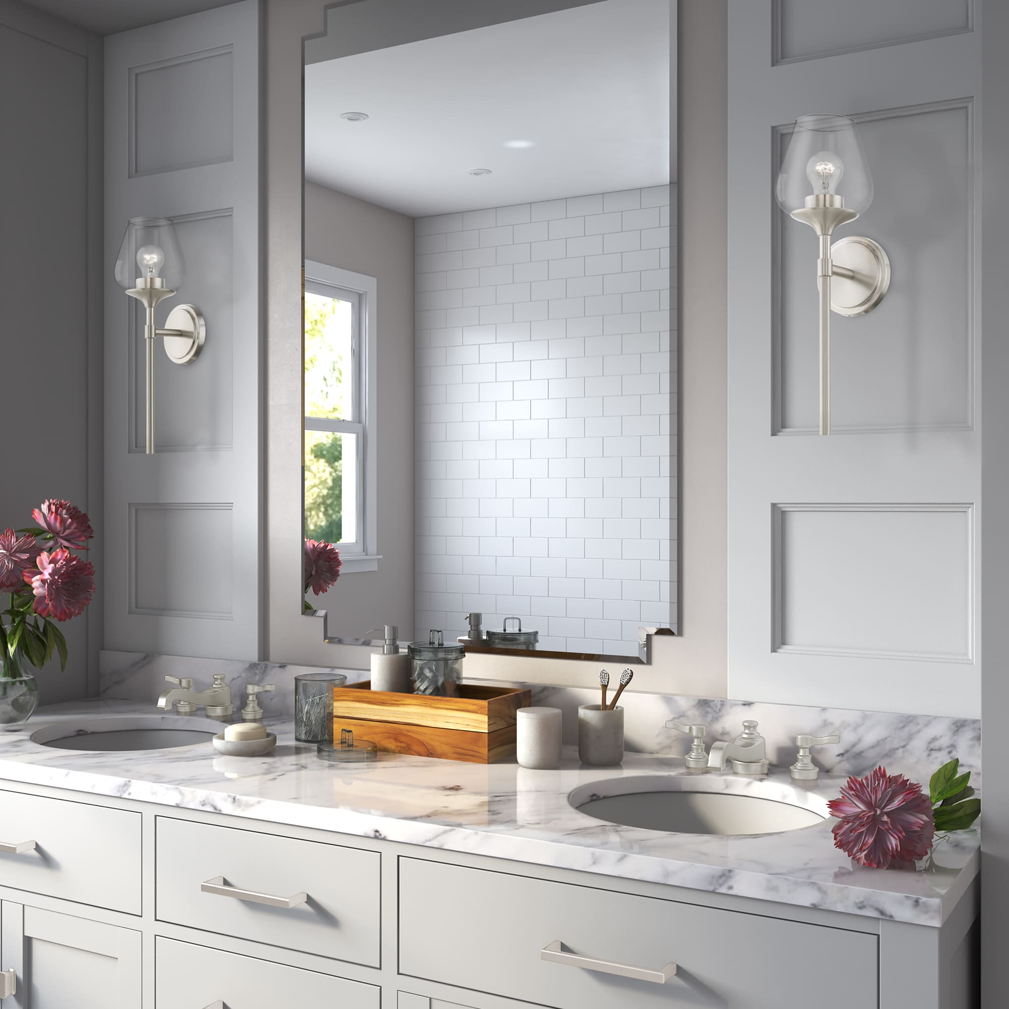 Brushed Nickel Vanity Sconce with Clear Glass Shade