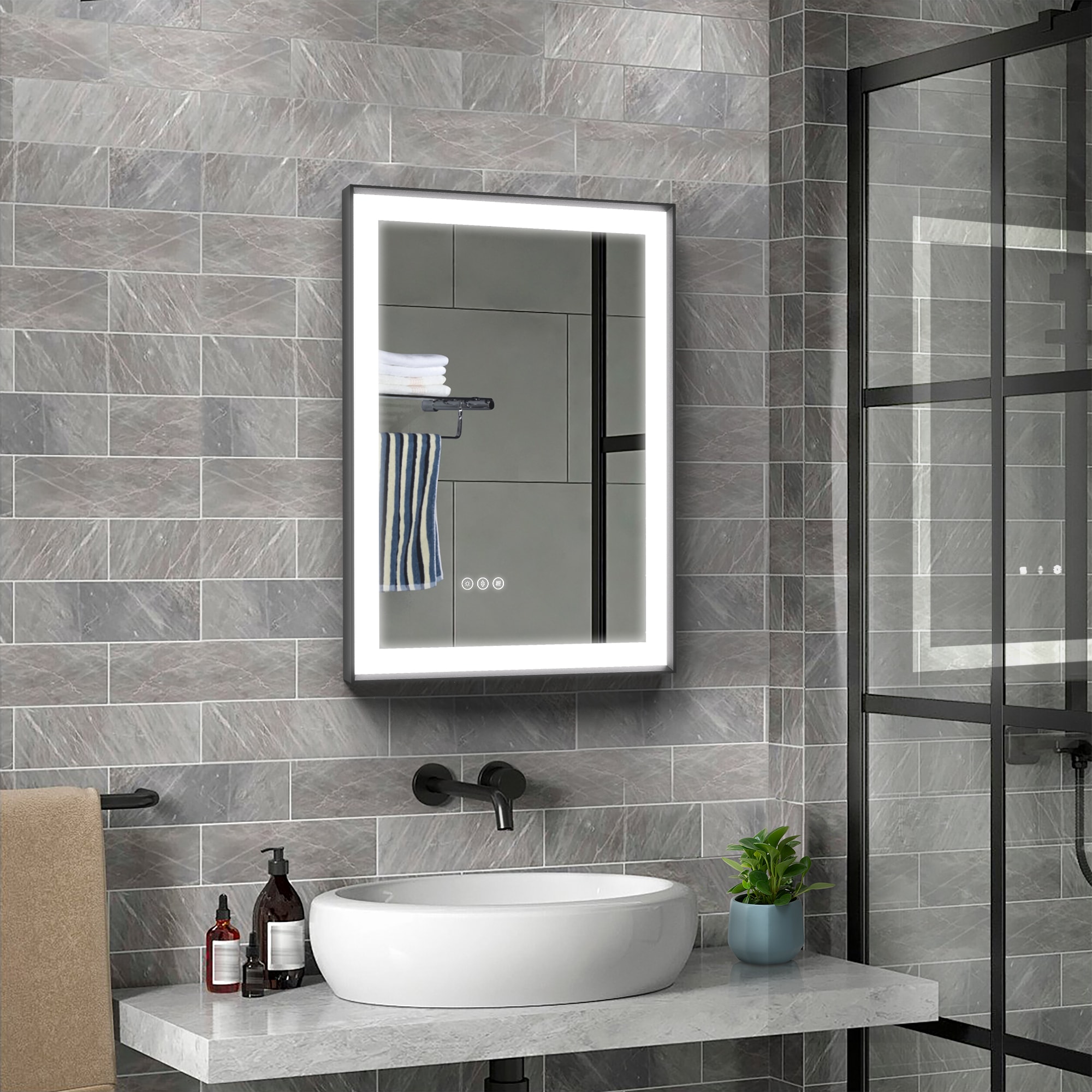 Maxax MS02-2028-AA VM 20-in x 28-in Framed Round Dimmable LED Lighted Fog Free Bathroom Vanity Mirror ( Silver )