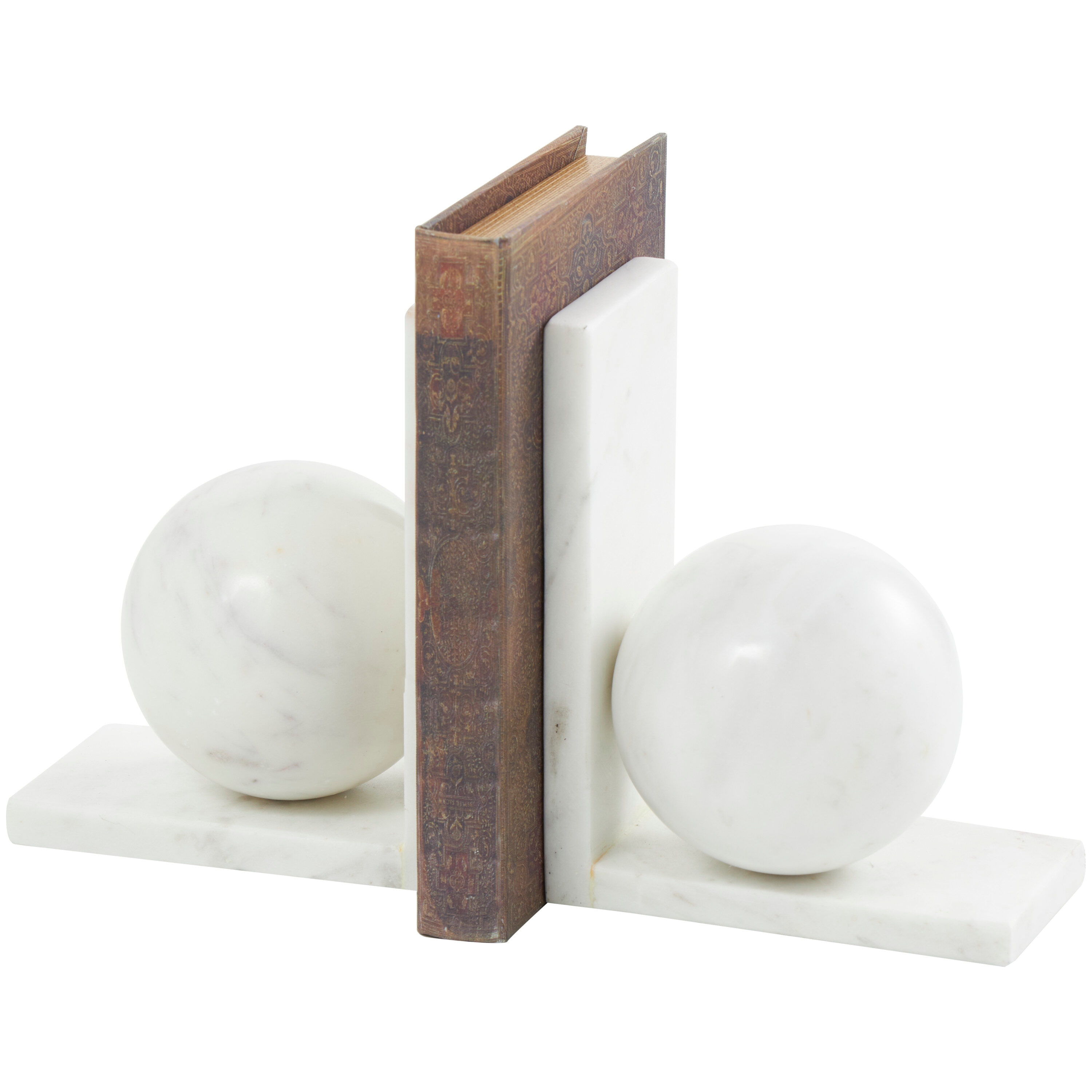 Grayson Lane 820061 2 -Pack White Marble Modern Decorative bookends