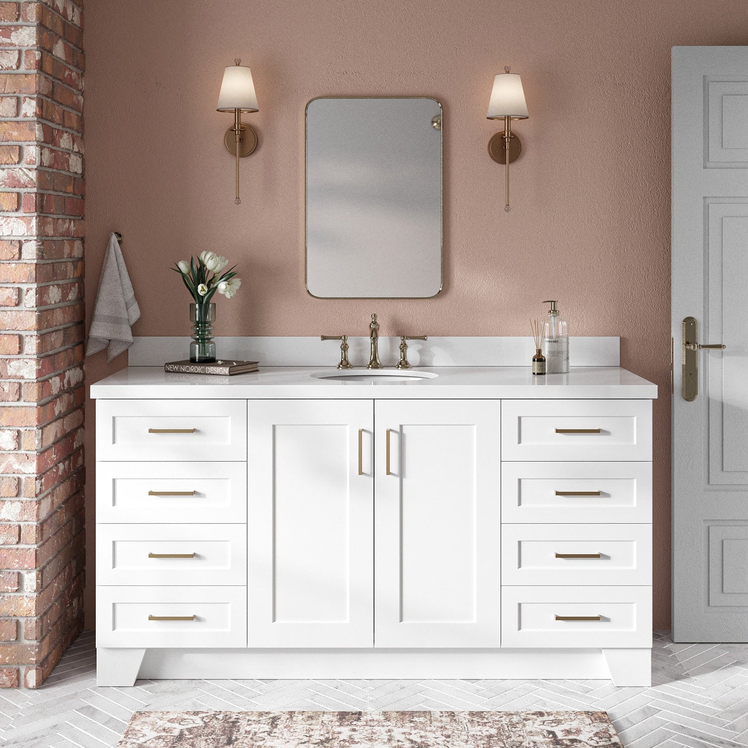 ARIEL Q067SWQOVOWHT Taylor 67-in White Undermount Single Sink Bathroom Vanity with Pure White Quartz Quartz Top
