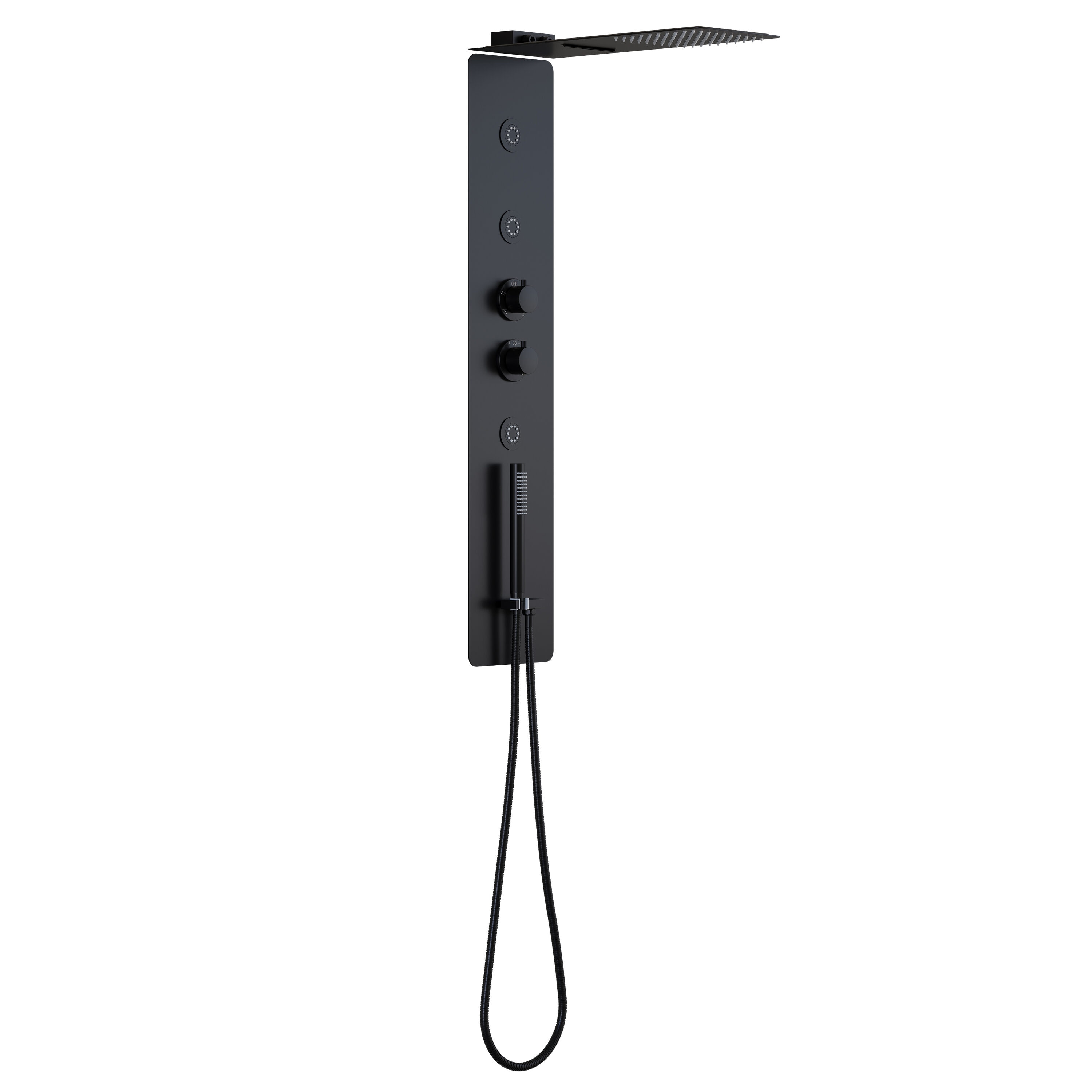 LIVIZA WB-85048-BG ZCTHRM Matte Black 19.69-in Waterfall Dual Head Shower Panel System with 3-way Diverter ( Thermostatic Valve Included )