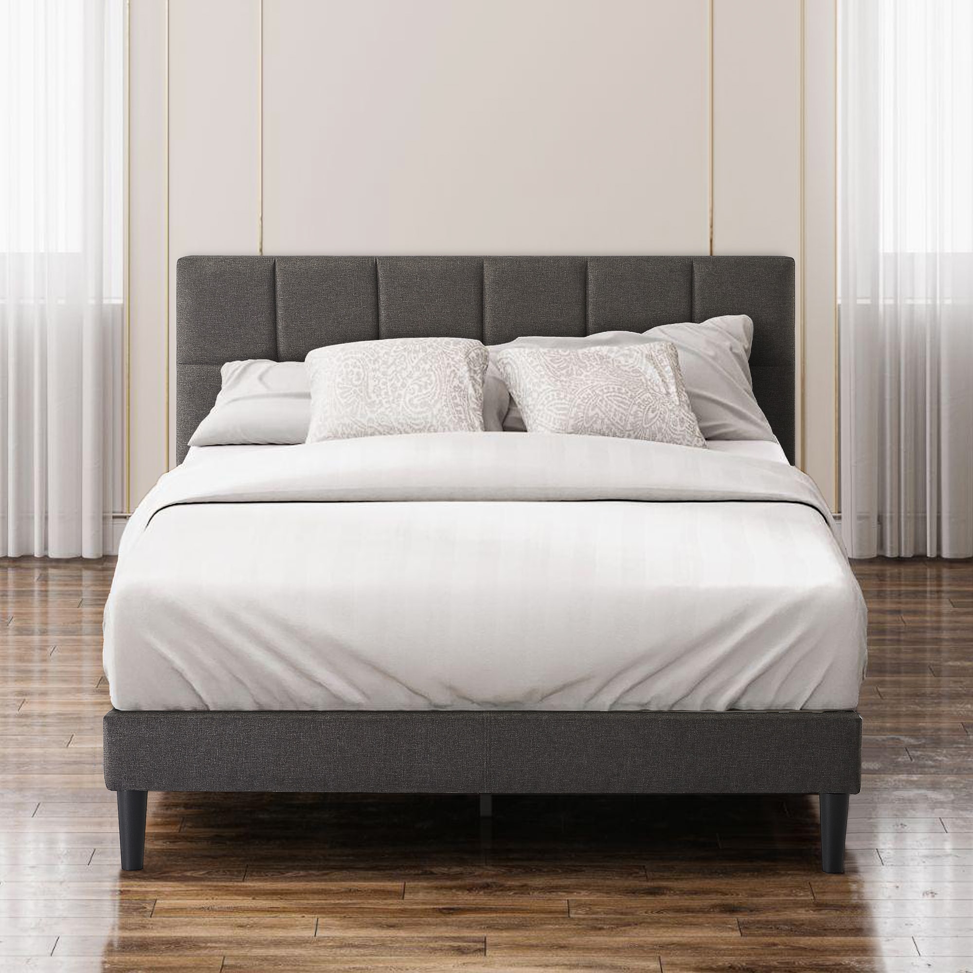 Zinus SPI-WWLL-R-K Gray King Metal Upholstered Bed