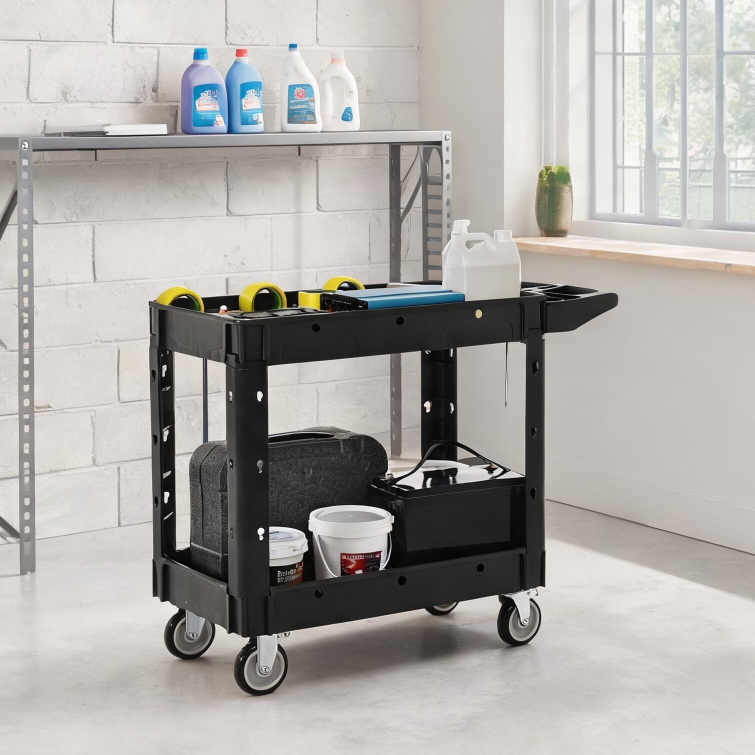 Naturefalls Industrial Two-Shelf Rolling Cart with Locking Wheels 600 lb Capacity Soft Gray