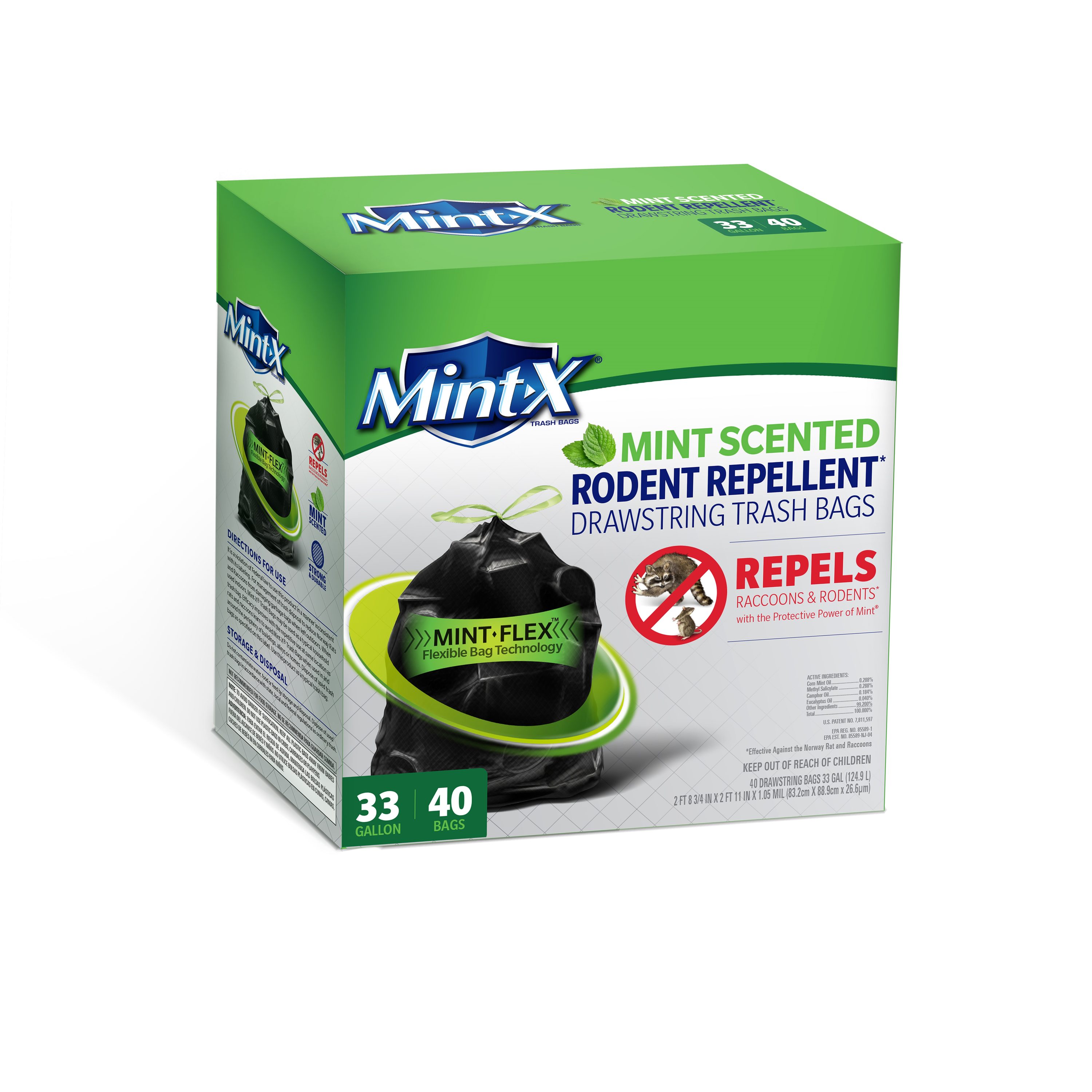 Mint-X MintFlex 33-Gallons Mint Black Outdoor Plastic Can Drawstring Trash  Bag (40-Count) in the Trash Bags department at
