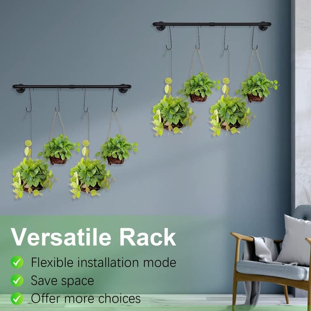 LILILIAN FMY Hanging Planter Bars with 4 Hooks Black Indoor Plant ...
