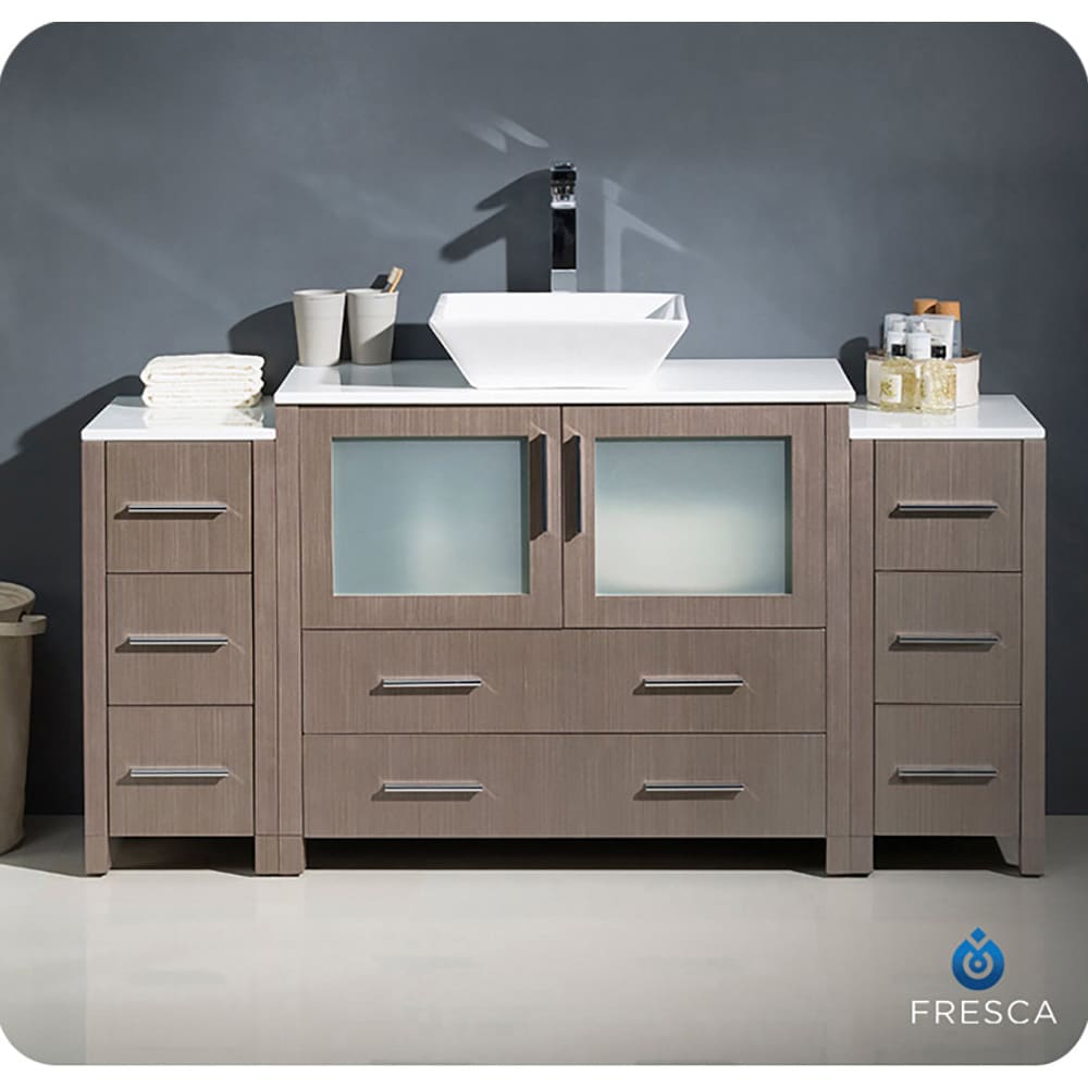 Fresca FCB62-123612GO-CWH-V Torino 60-in Gray Oak Single sink Bathroom Vanity with White Ceramic Top