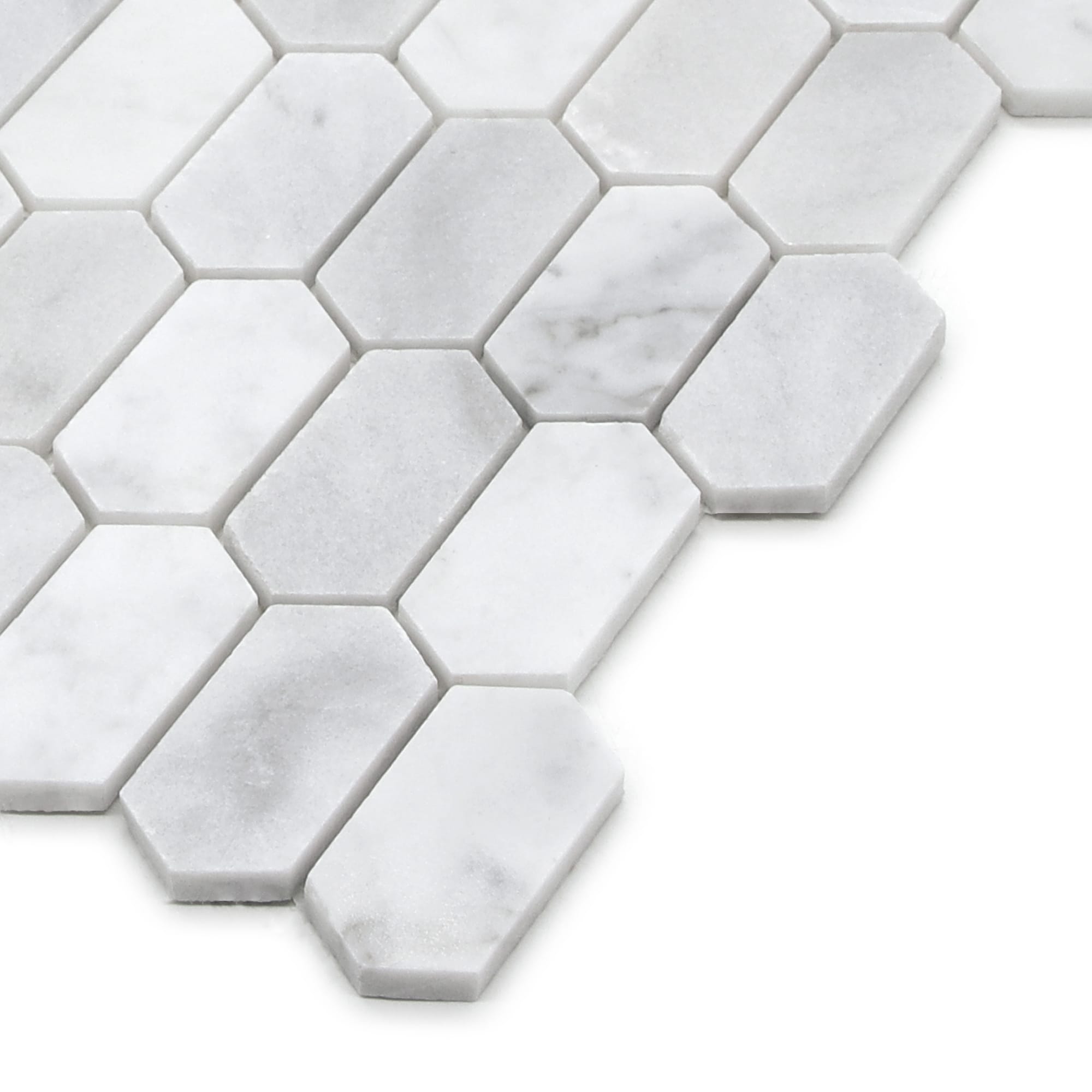 12" x 10" White Carrara Marble Hexagonal Mosaic Tile