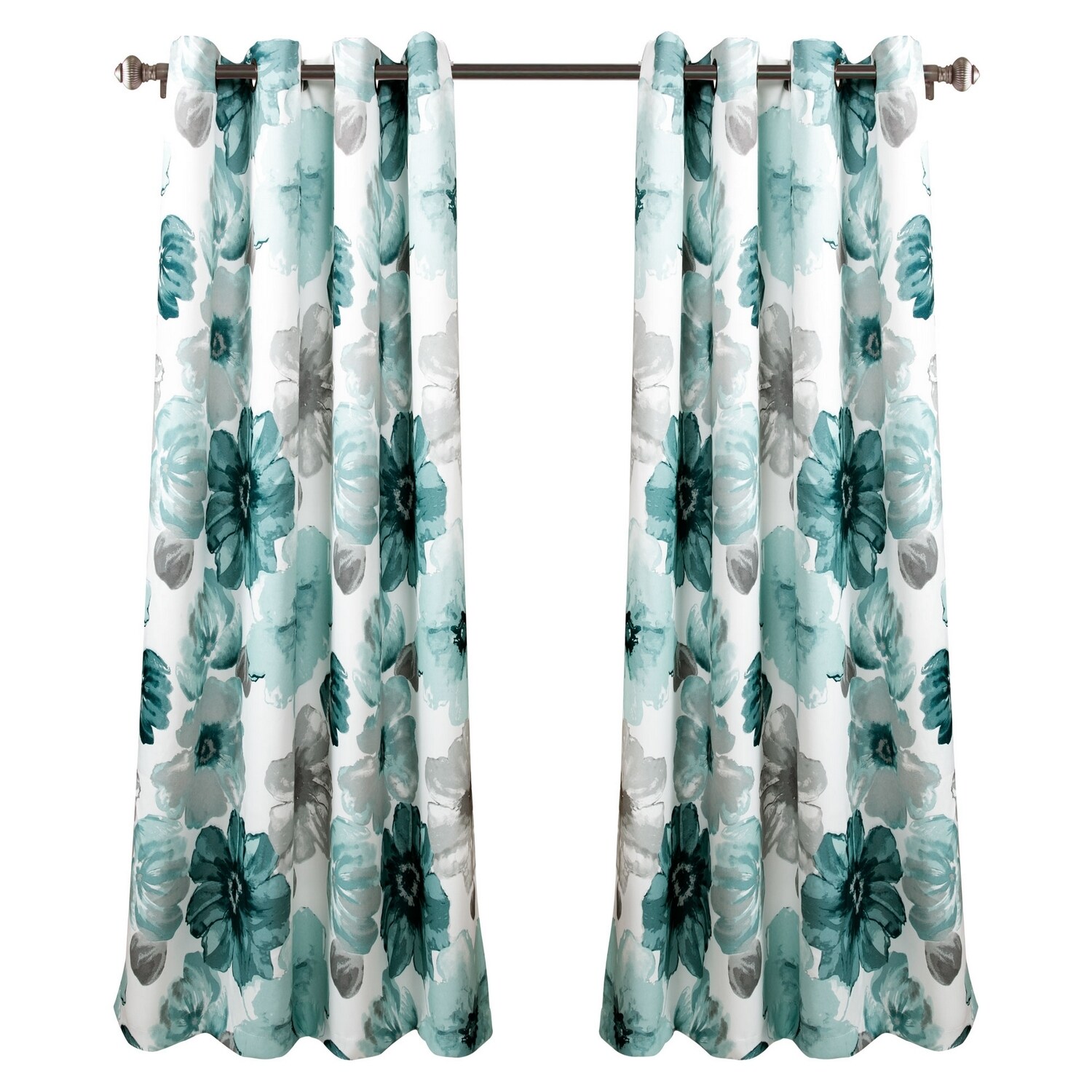 Leah Blue Floral Polyester Light Filtering Curtain Panels
