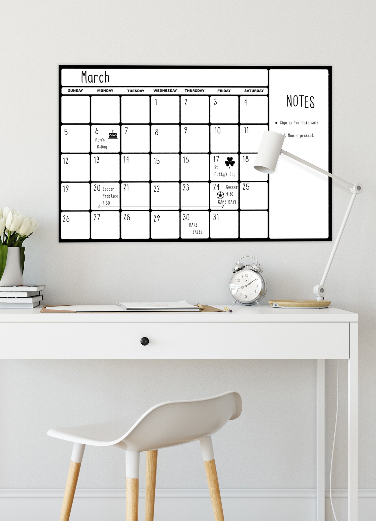 Large Black and White Dry Erase Wall Calendar