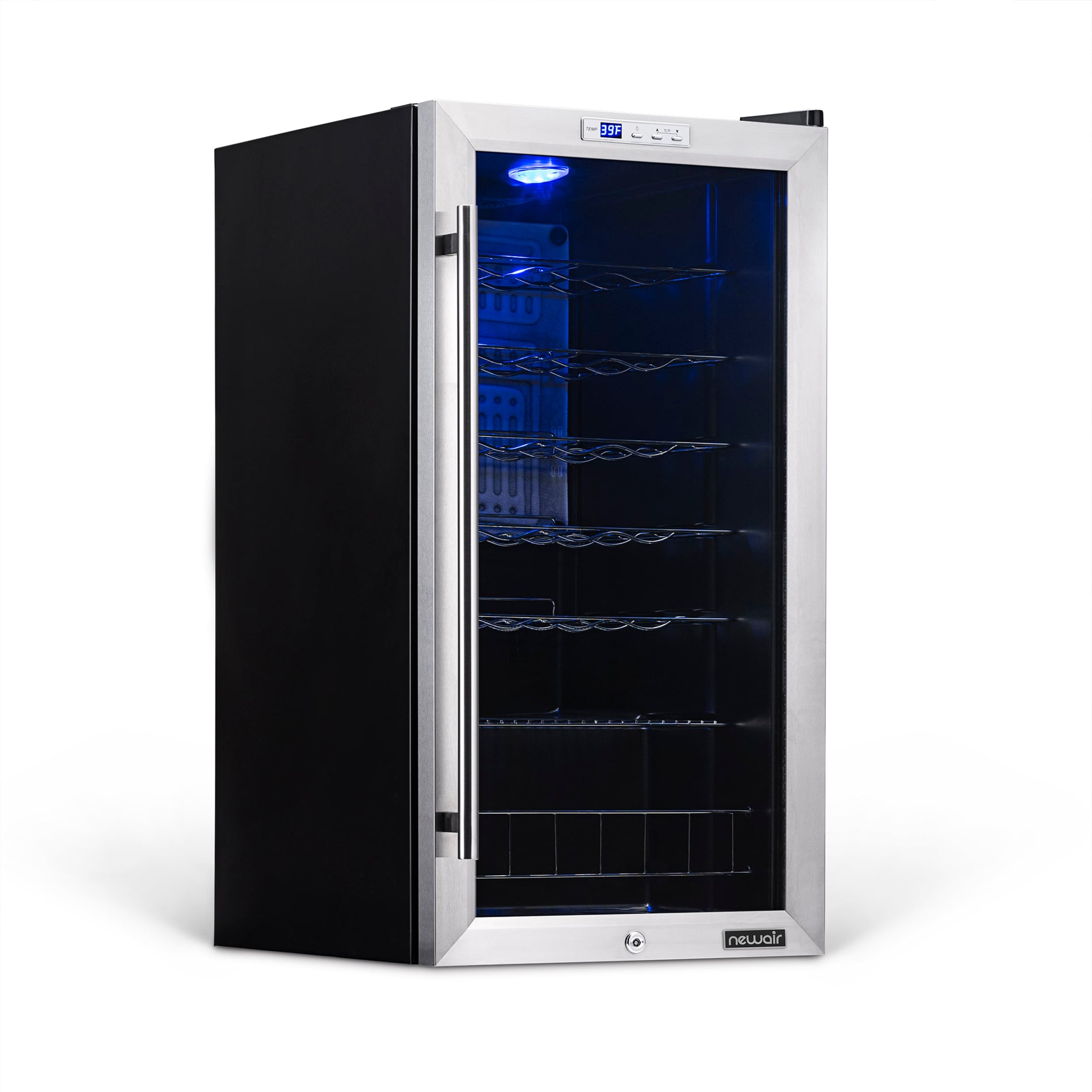 Freestanding Stainless Steel 27 Bottle Wine Cooler with Interior Lighting