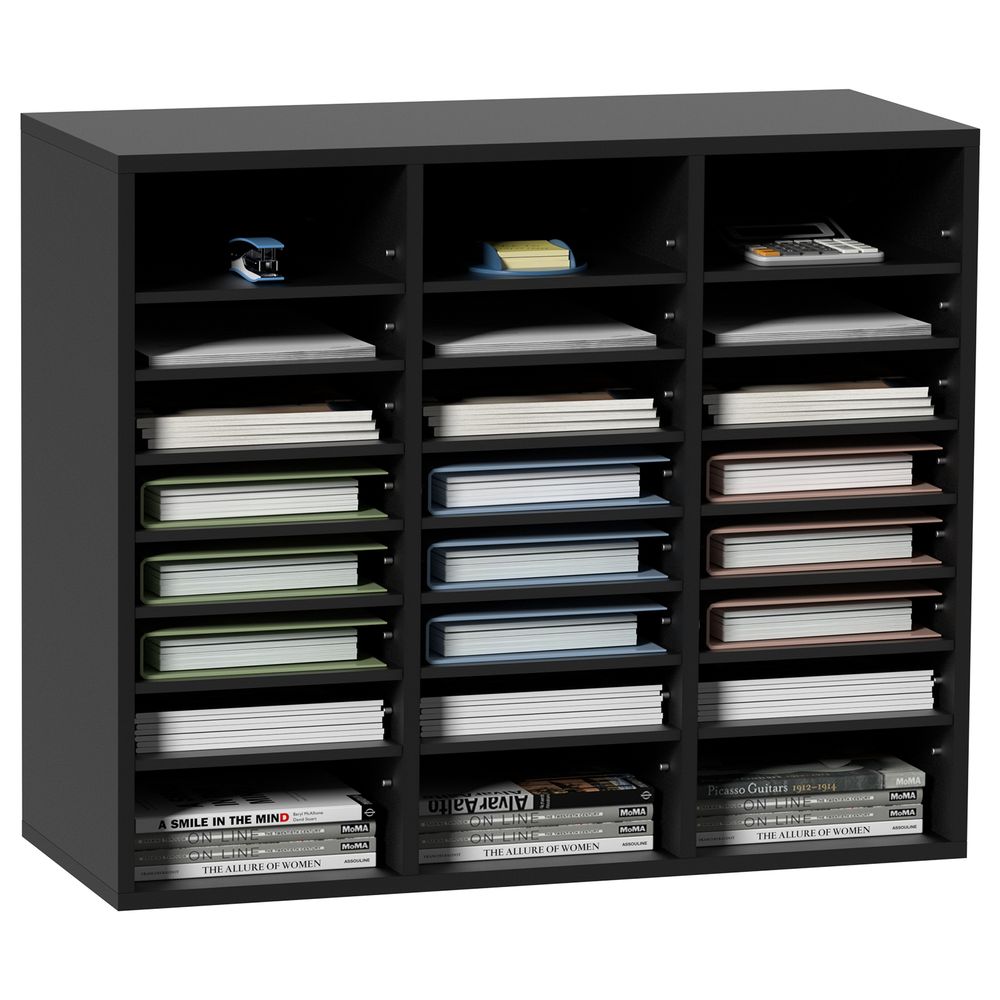 Blisstyle Wood Literature Organizer 24 Compartments File Sorter With Removable Shelves Mailboxes Slot For Office Home Classroom Mailrooms Organization Epa Certified Black Freestanding Bookshelf Storage Shelf Display Shelving Unit