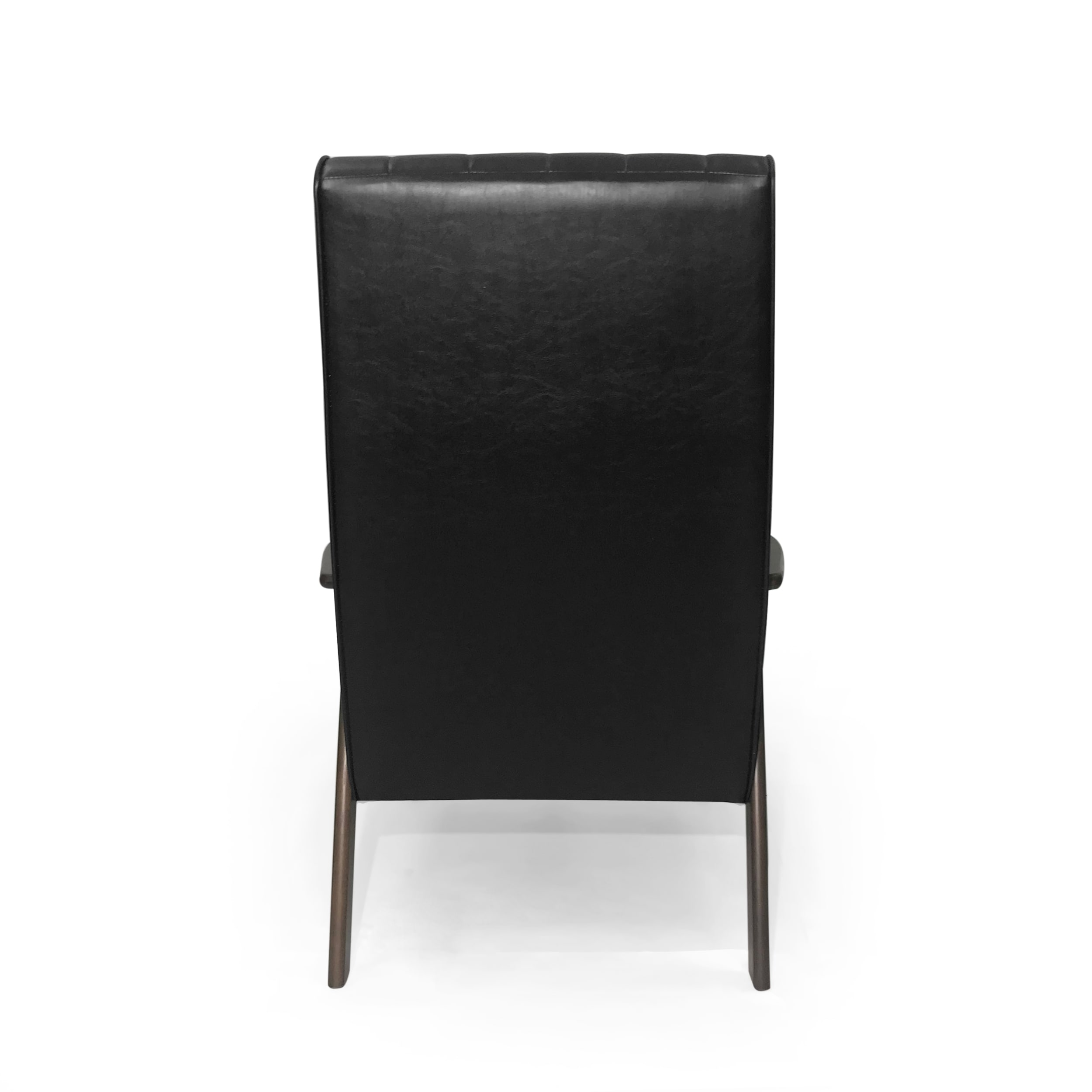 Matte Black Faux Leather and Wood Mid-Century Modern Accent Chair