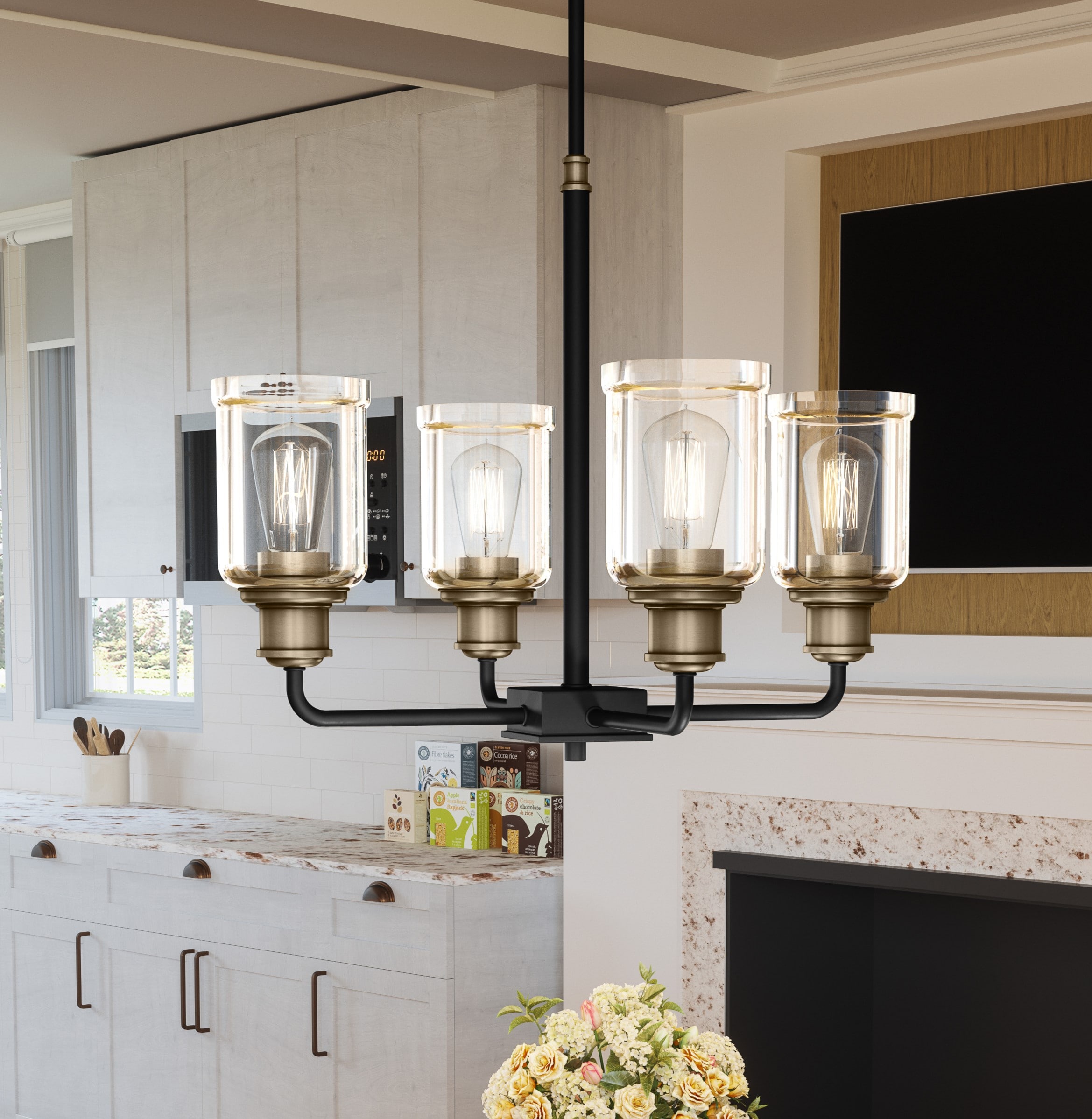 Quoizel COX5021MBK Cox 4-Light Matte Black Transitional Damp Rated Chandelier