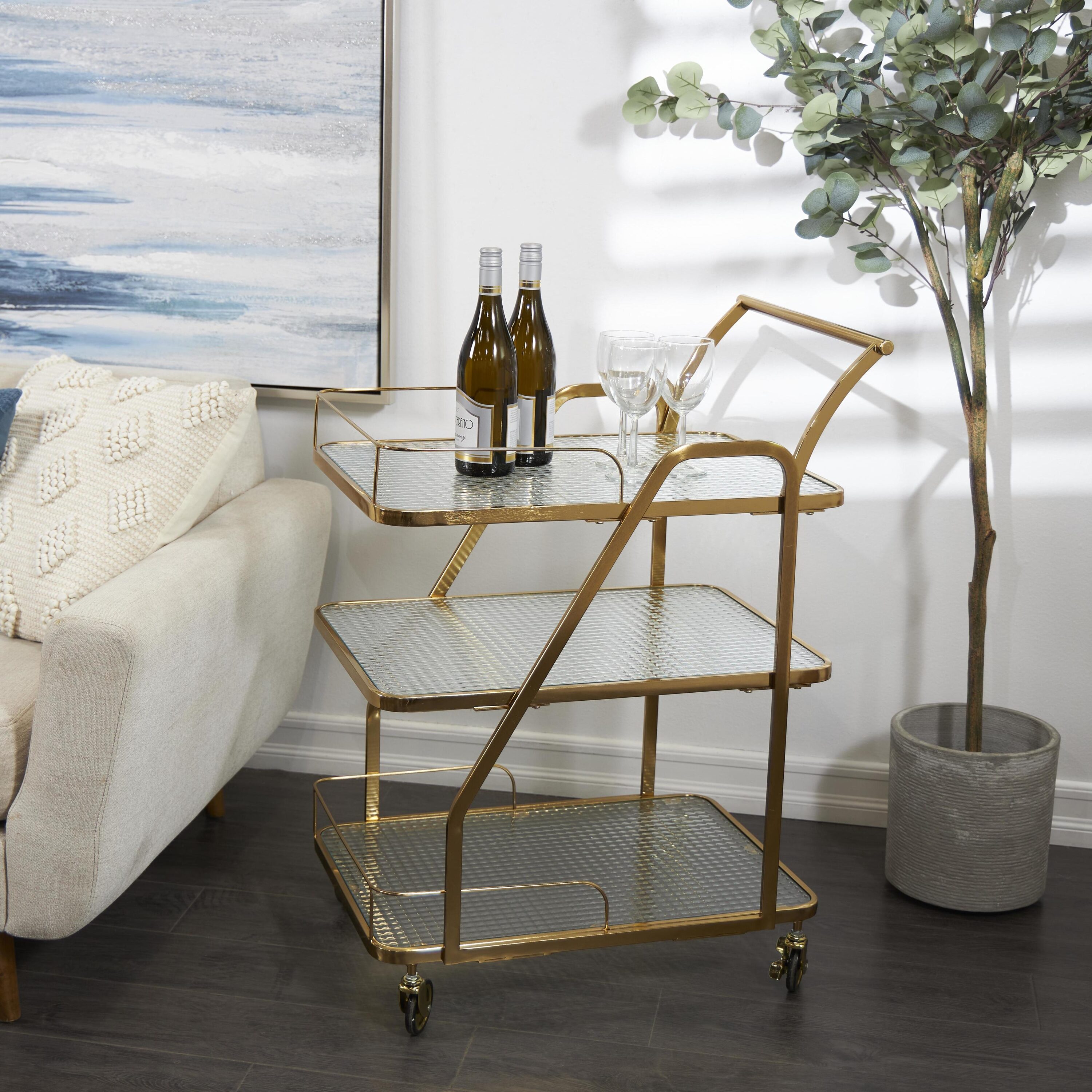 Grayson Lane 26.5-in x 35.38-in Gold Rectangle Bar cart #820575