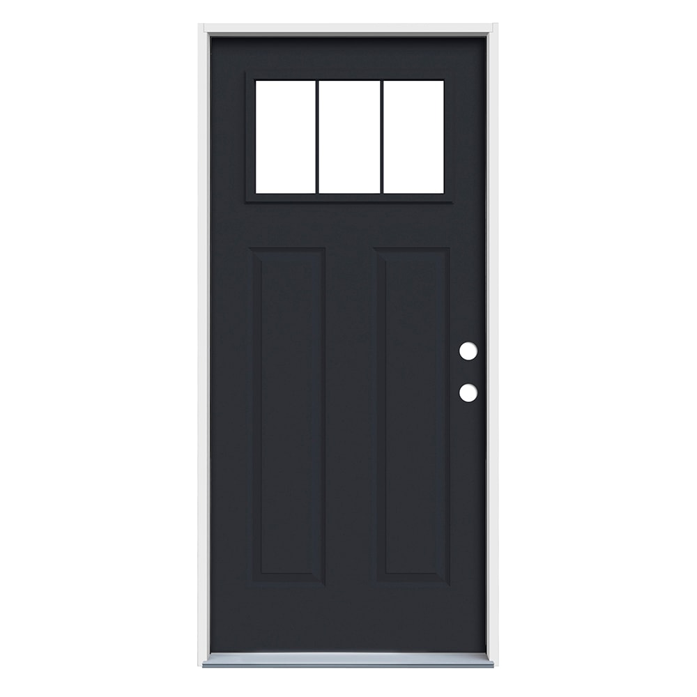 JELD-WEN ABS614373 36-in x 80-in x 4-9/16-in Steel 1/4 lite Left-hand inswing Black and White Painted Prehung Front Door Insulating core