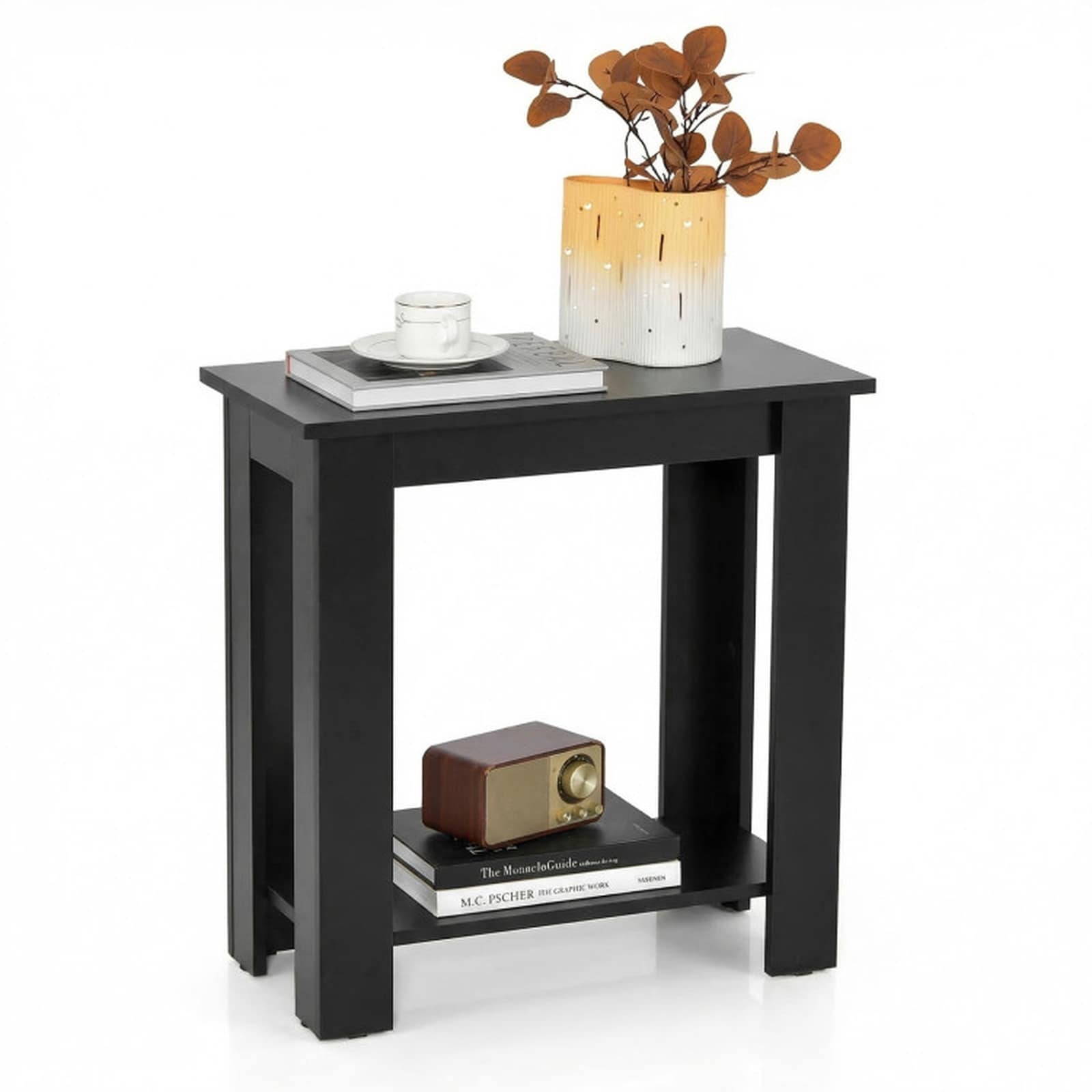 SUGIFT - 2-Tier End Table 23.5-in Narrow Side Table with Open Storage Shelf 110-lb Tabletop for L...