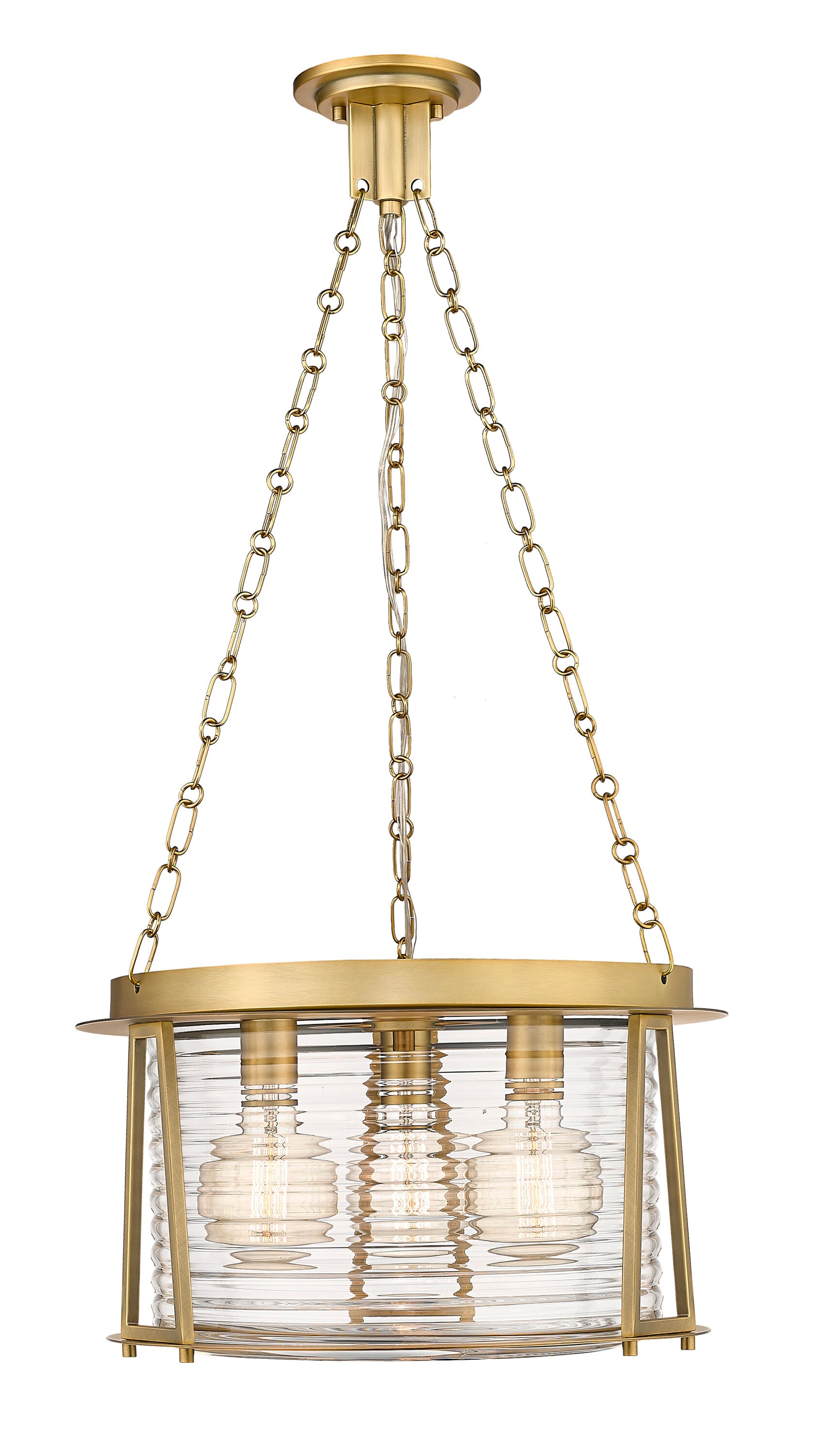 Cape Harbor 18" Rubbed Brass and Glass 3-Light Pendant