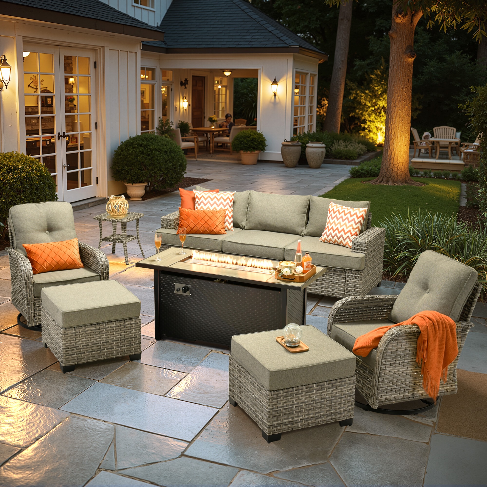 ALTRIGUS 6LCFP8503VYZTBS209AL 9 -Piece Wicker Patio Sofa Conversation Set with Dark Gray Cushions