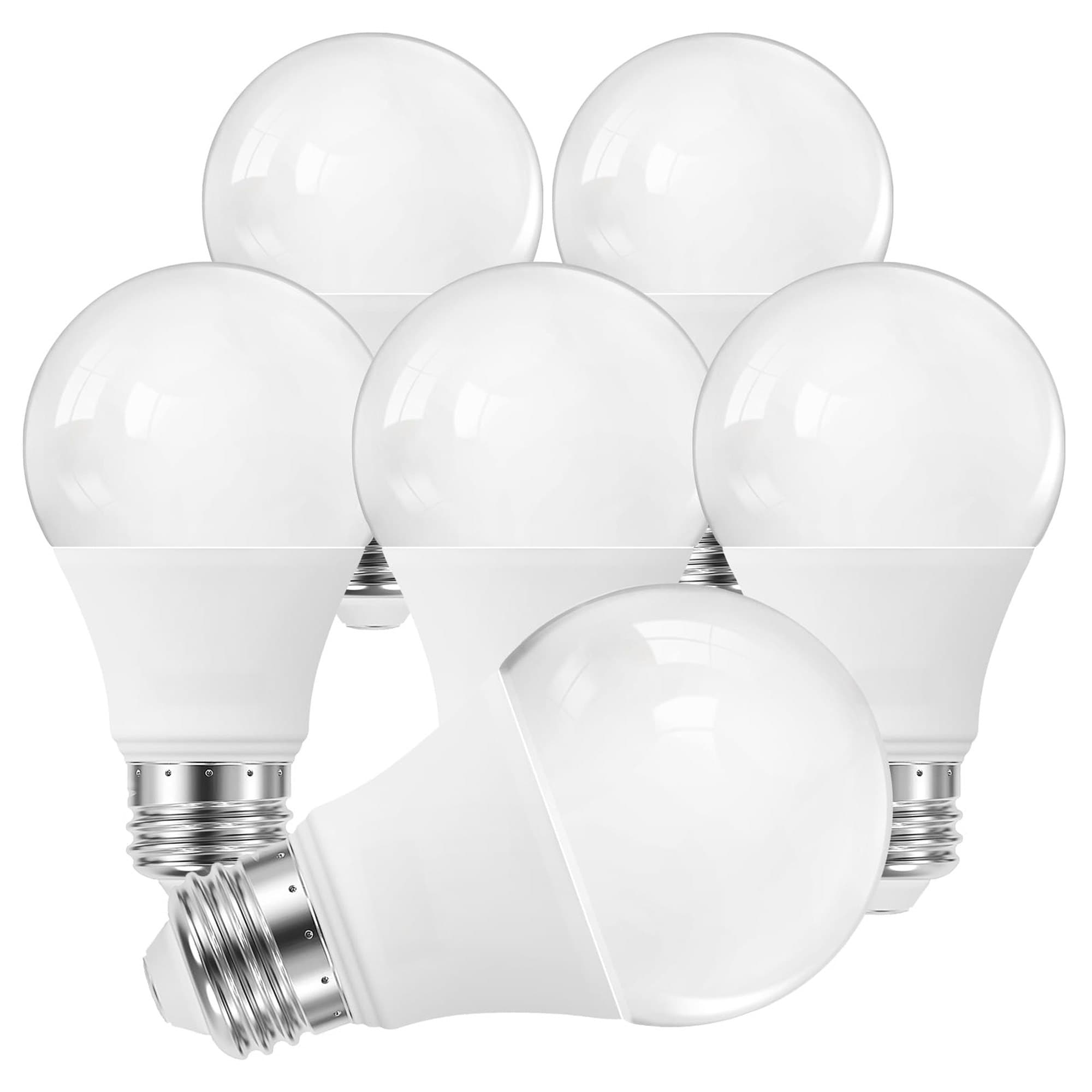 Angel Sar 6 Pack A19 LED Bulbs 4000K Cool White 60W Equivalent 8.5W 840LM E26 Base 120V Non Dimmable for Bedroom Home Office Living Room