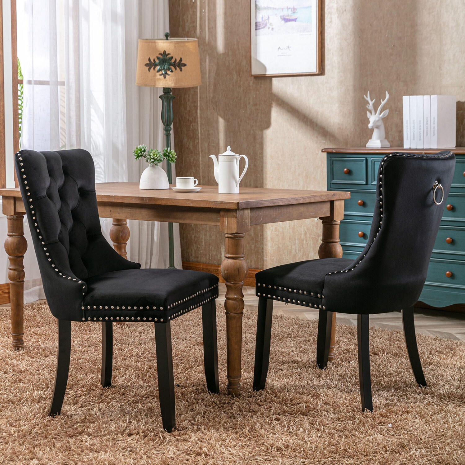GZMR 2-Pcs Set Velvet Upholstered Chair department the Side in Chair (Wood Upholstered Dining Velvet Dining Frame) Chairs Dining Contemporary/Modern at