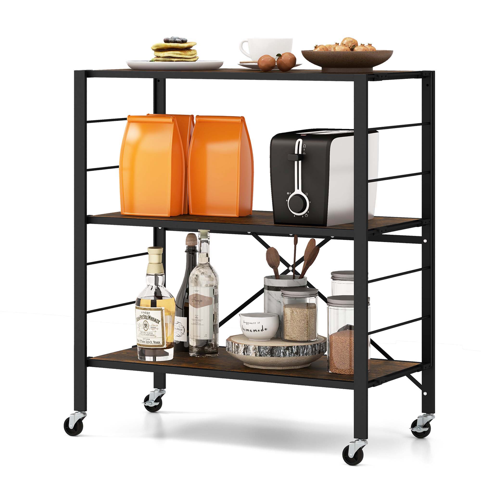 Costway HCST00729 Black Metal Base with MDF Metal Top Rolling Kitchen Cart ( 14-in x 30-in x 34-in )