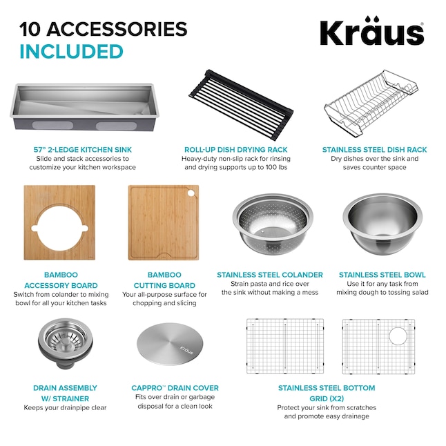 Kraus Kore Undermount 57-in x 19-in Stainless Steel Single Bowl ...