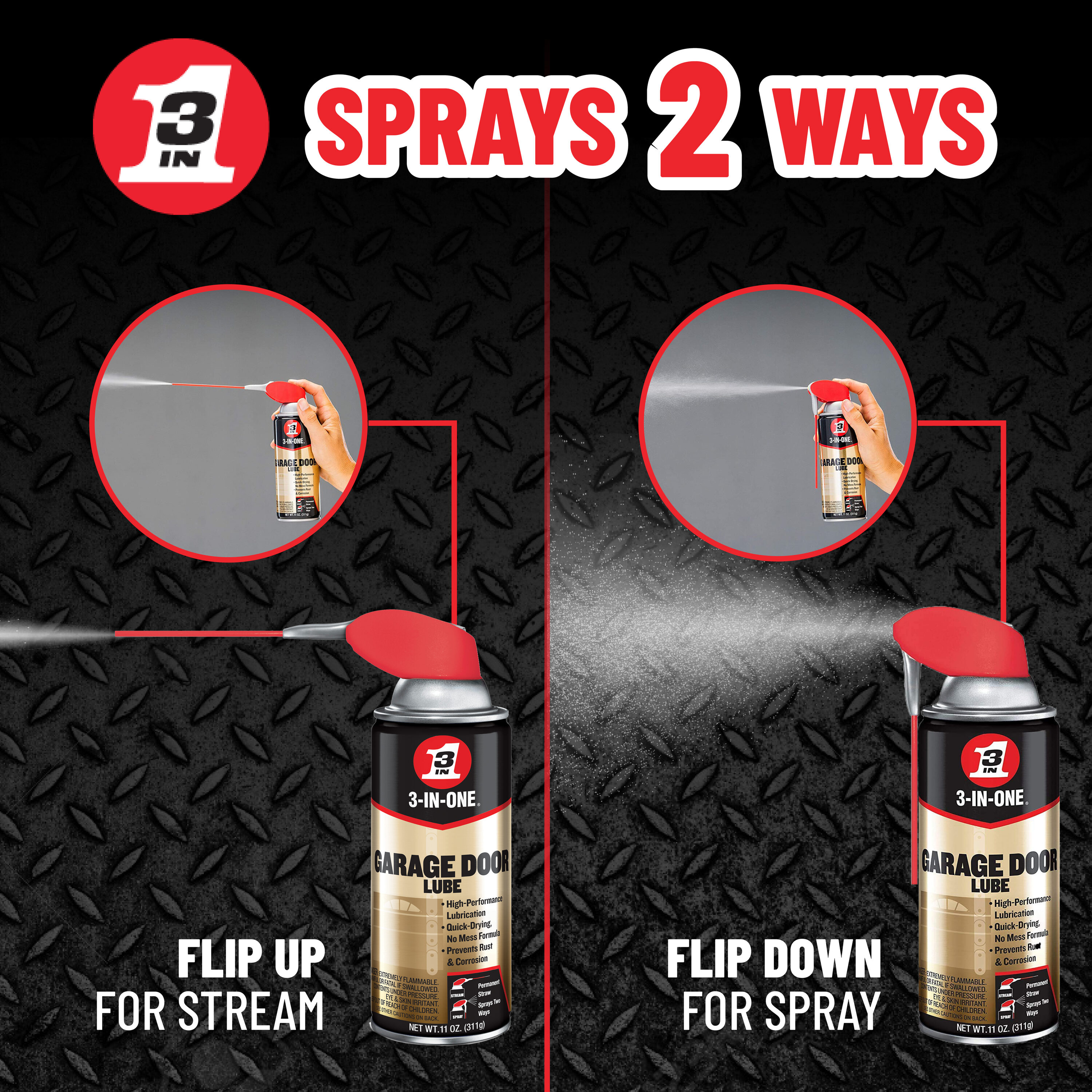 3-In-One Professional Garage Door Lubricant with Smart Straw Sprays 2 Ways, 11 oz Twin Pack, 100584, Clear