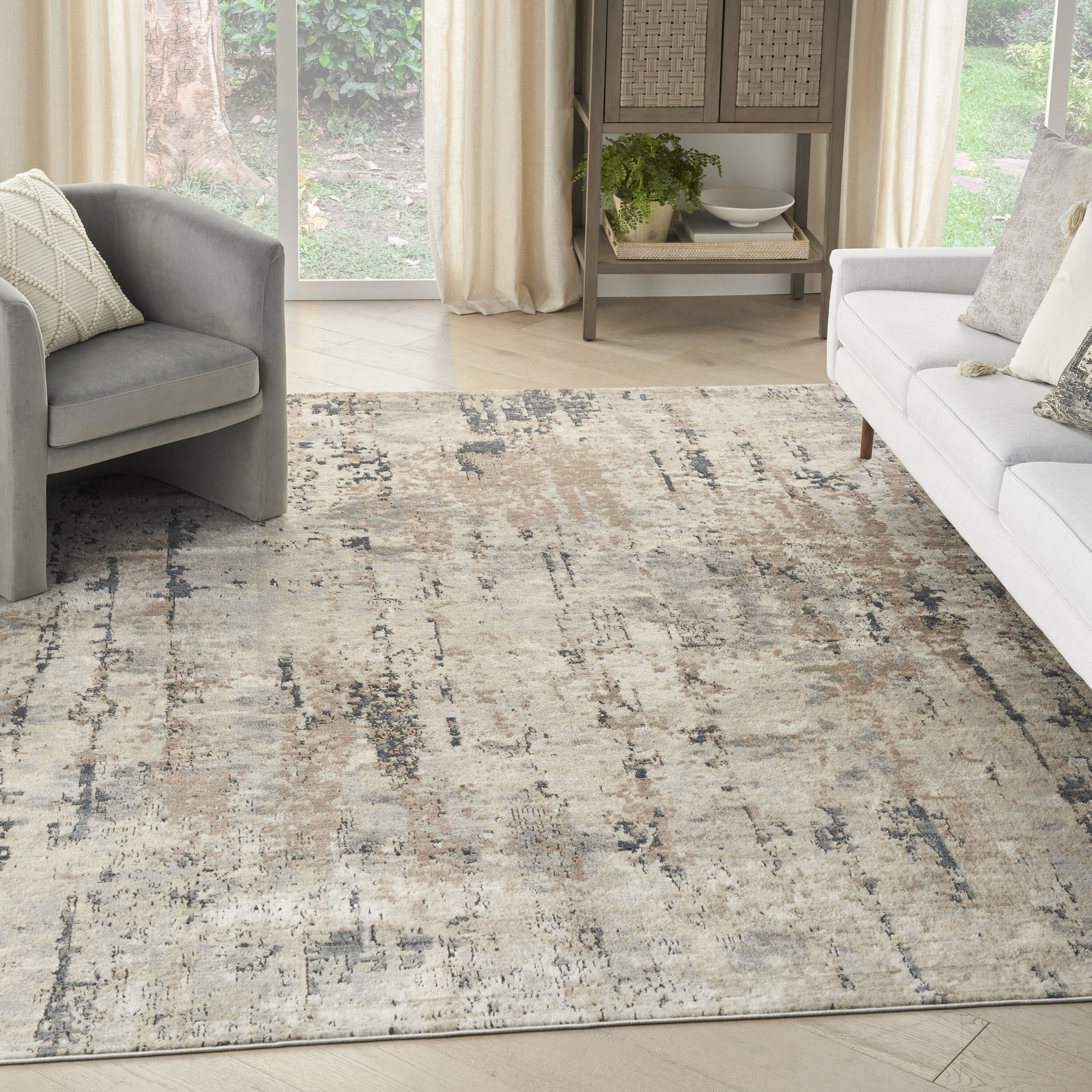 Nourison 099446748720 Concerto 9 x 12 (ft) Loomed Polypropylene Beige/Grey Rectangular Indoor Abstract Area rug
