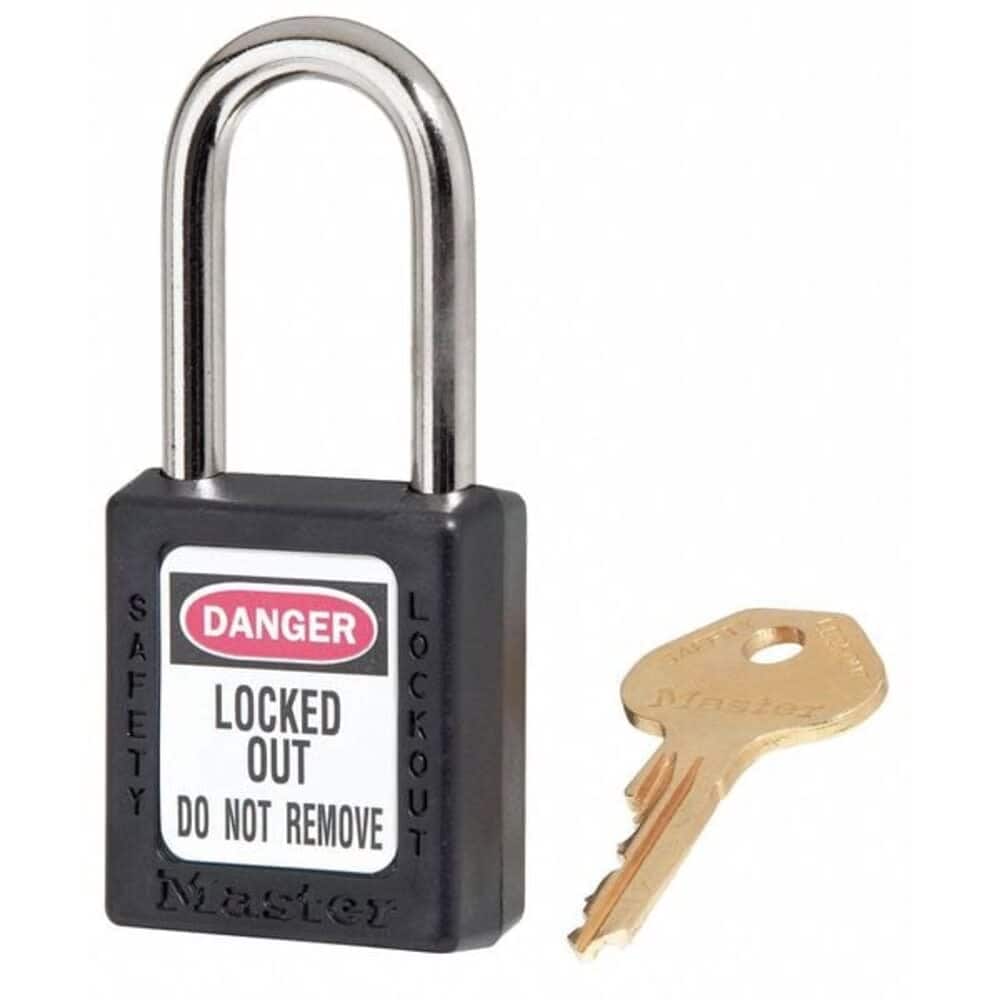 Master Lock Lockout Padlock Keyed Alike Thermoplastic Black 1 1/2 in Shackle Height 1 1/2 in Body Width #410KAS12BLK