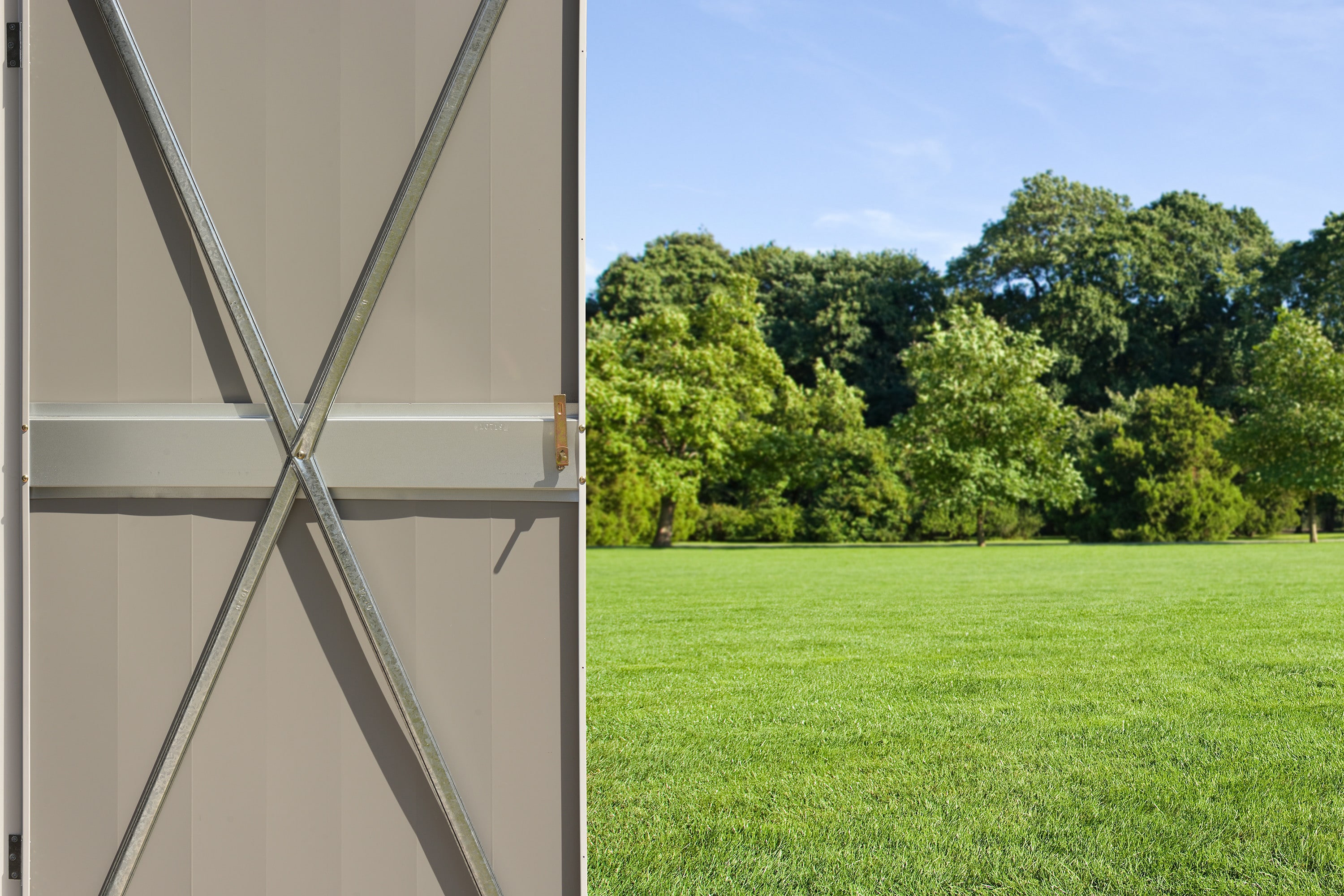 Flute Gray and Anthracite Steel Patio Shed with Swing Doors