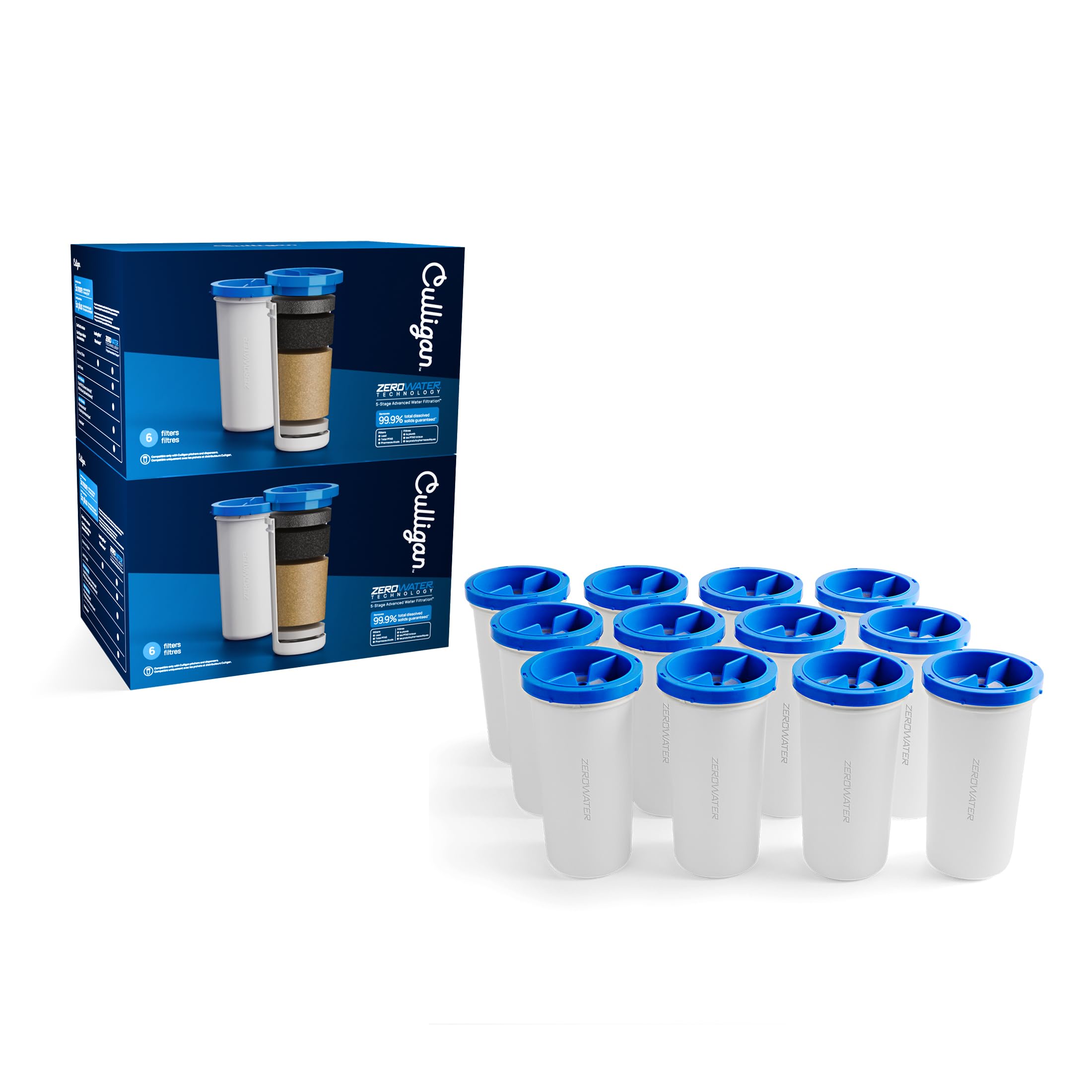 Culligan  with ZeroWater Technology Replacement Filter 12-Pack 5-Stage Advanced Water Filter IAPMO Certified to Reduce Lead Total PFAS (Forever Chemicals) Mercury Fluoride and Chlorine