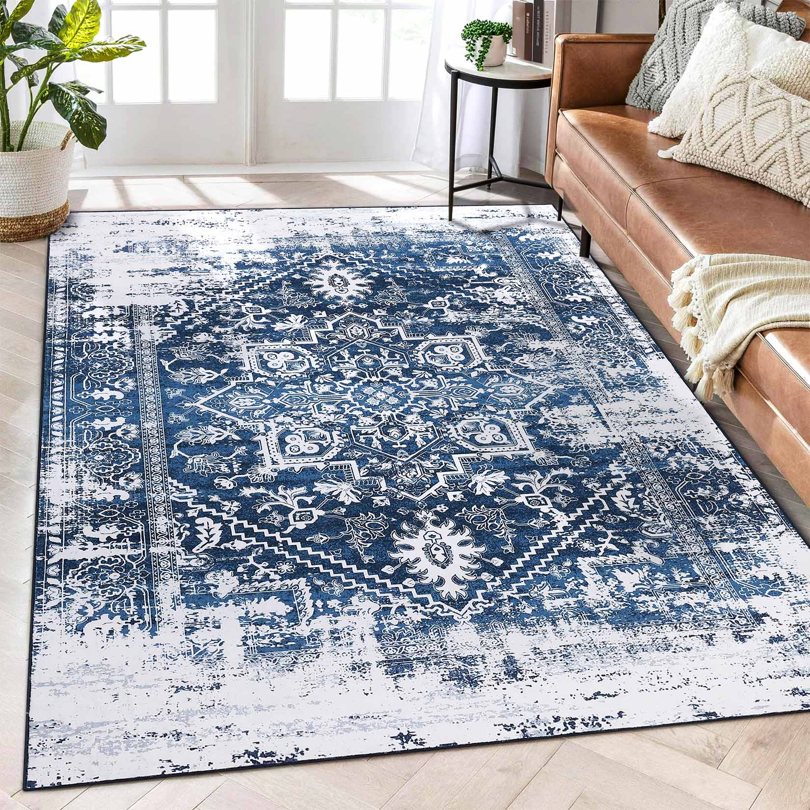 Garvee YXY-LO-PHO-107UNUGC 4 x 6 (ft) Loomed Polyester Blue Rectangular Indoor Abstract Mid-Century Modern Machine washable Area rug